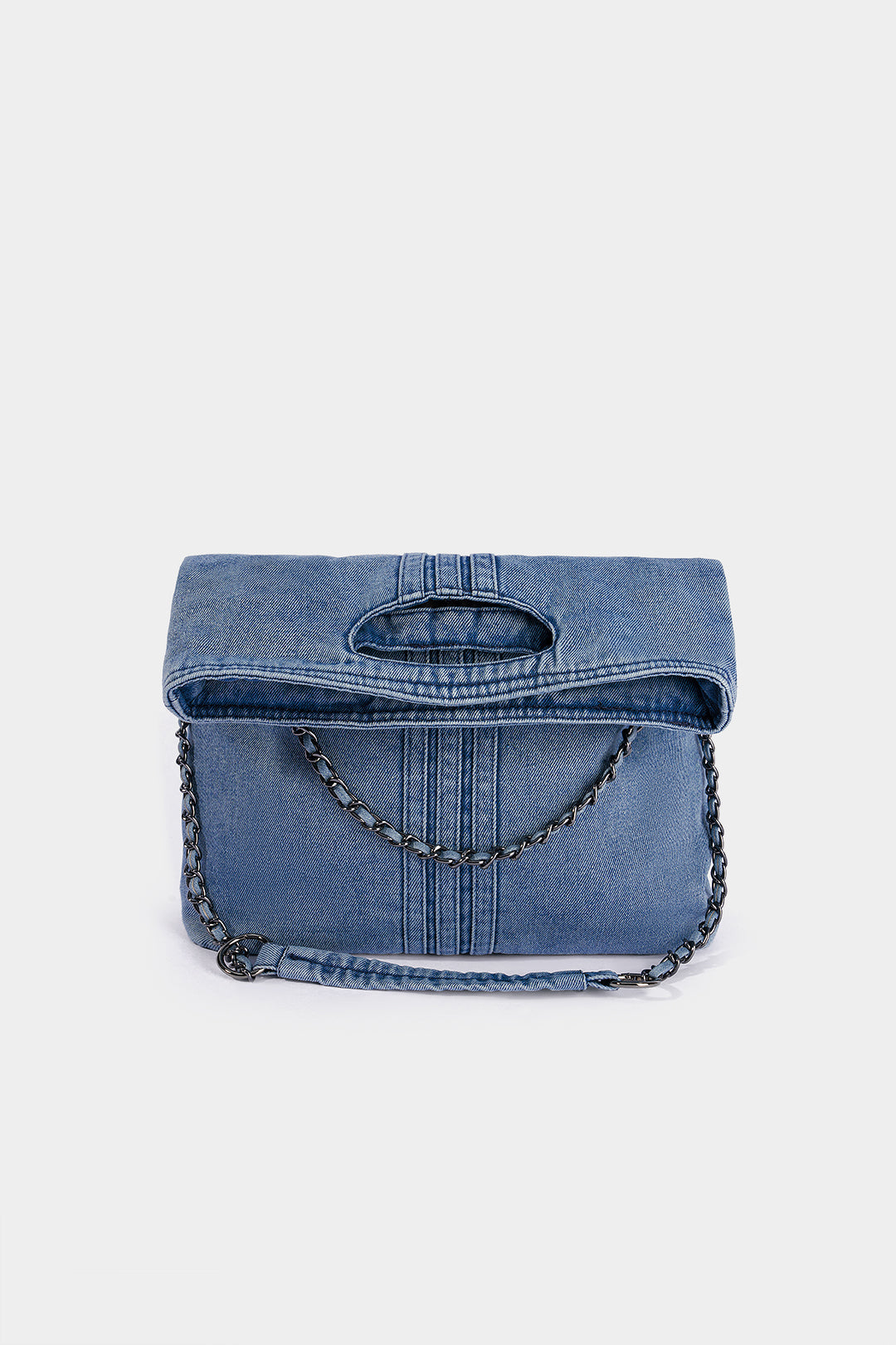 Denim-Umhängetasche mit Metallkette
