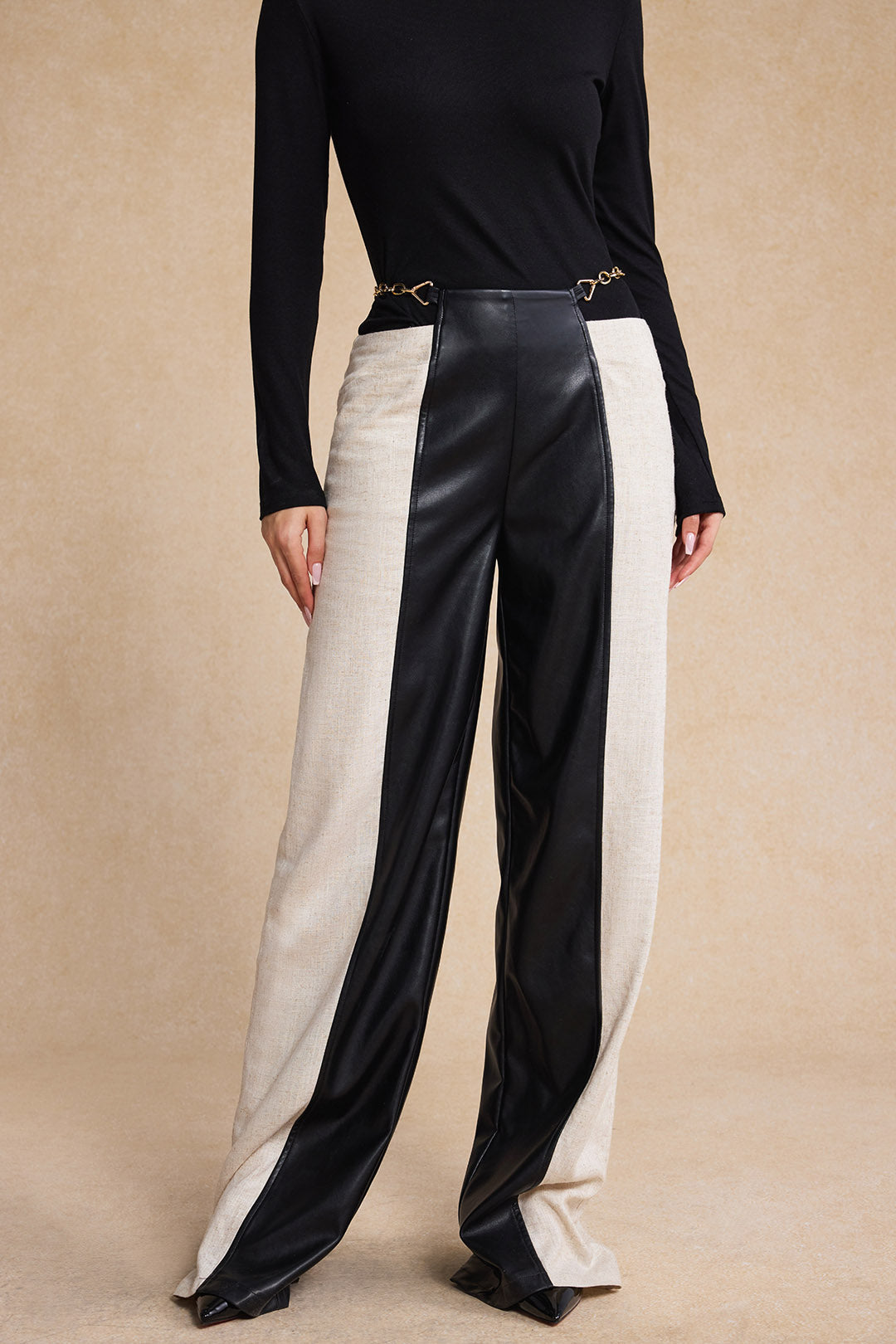 Faux Leather Metallic Patchwork Trousers