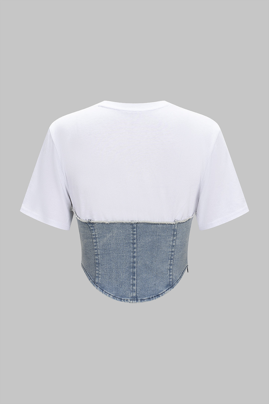 T-shirt à manches courtes et col rond en jean patchwork