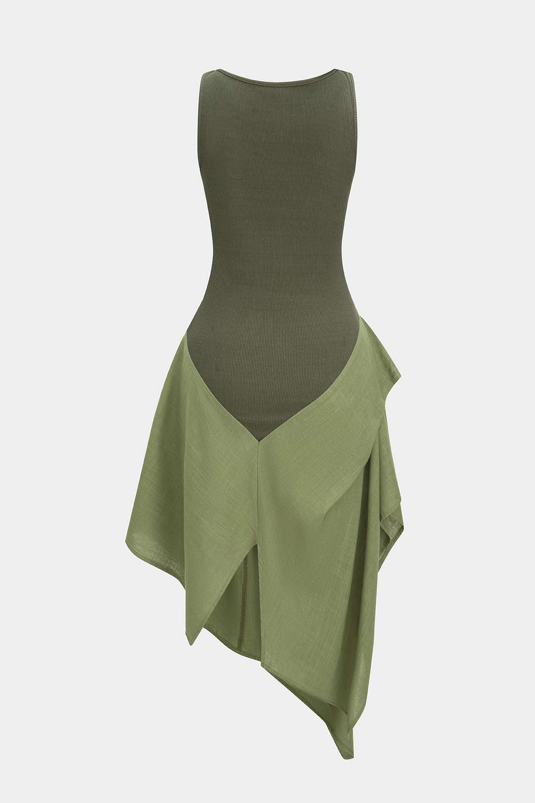 Robe longue sans manches asymétrique froncée en patchwork de lin