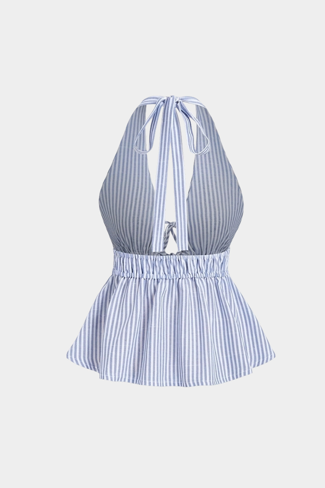 Gestreiftes Neckholder-Oberteil mit V-Ausschnitt, zum Binden, mit Cut-Out und rückenfrei