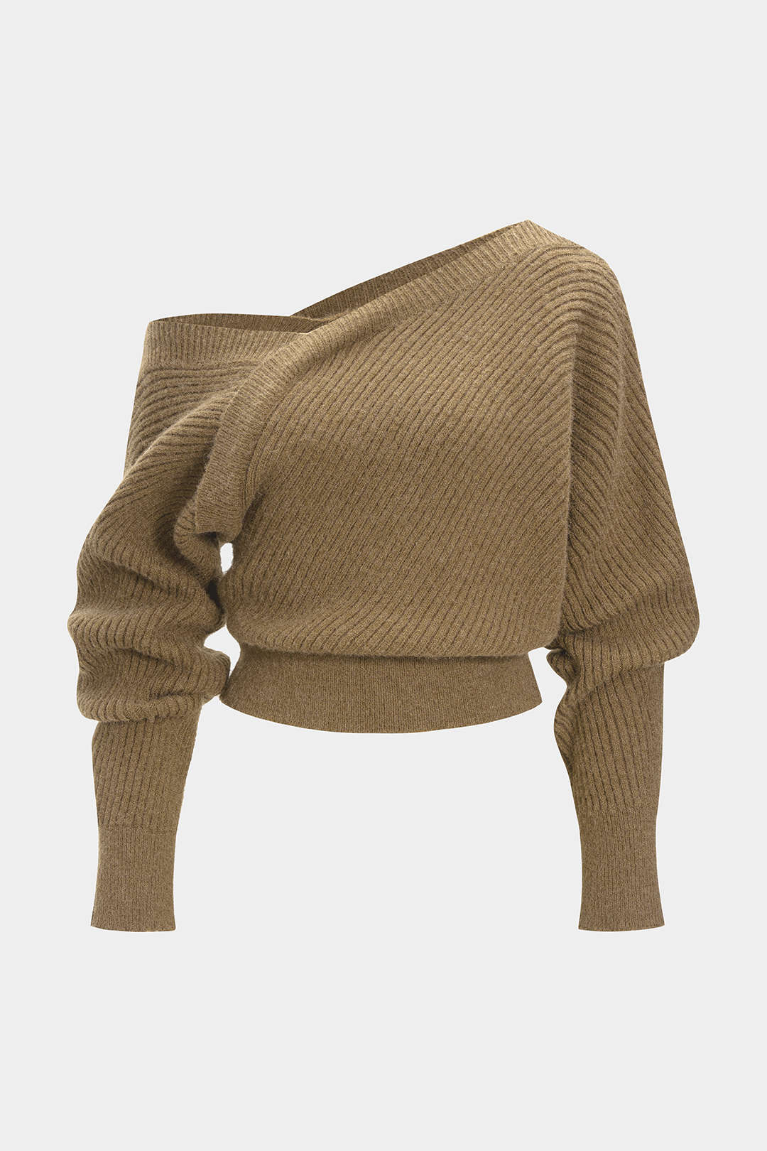 Asymmetrisch geripptes Langarm-Strickoberteil