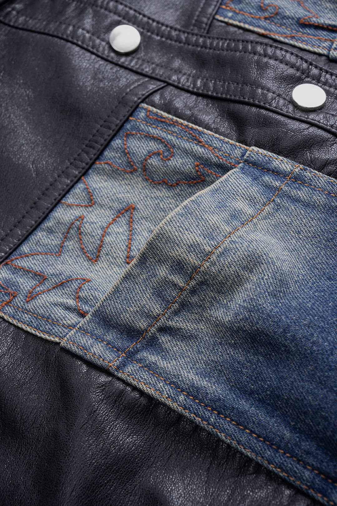 Denim-Kunstleder-Patchwork-Oberbekleidung