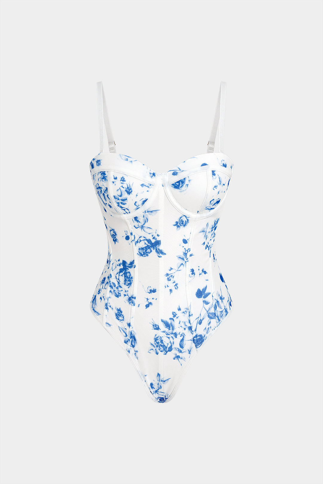 Floral Print Mesh Slip Sleeveless Bodysuit
