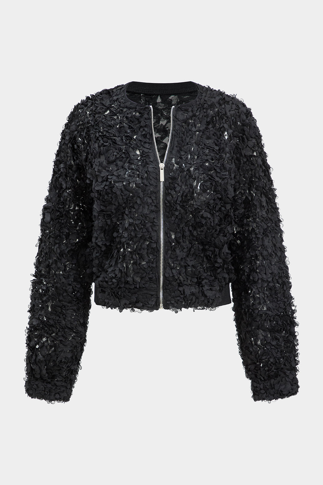Blouson à paillettes col rond et manches longues zippé