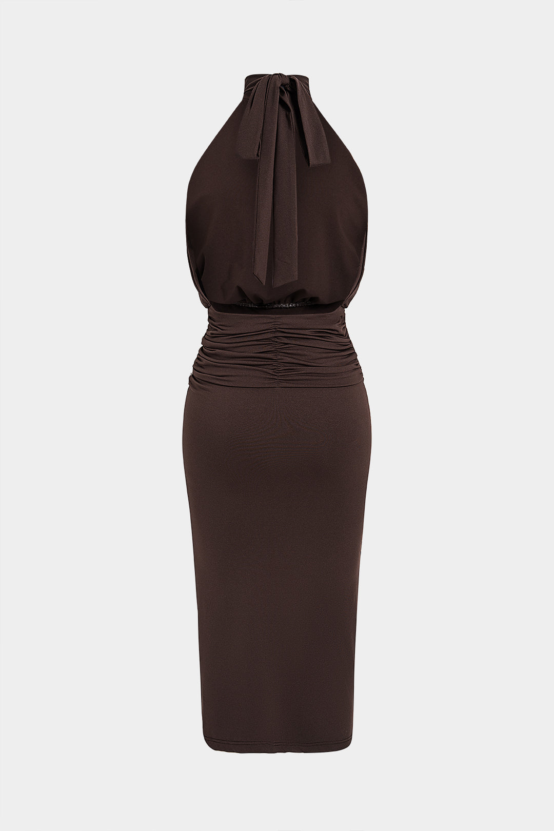 Halter Neck Metallic Tie-Up Ruched Sleeveless Midi Dress
