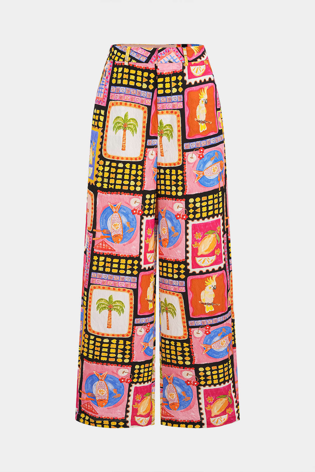 Bedruckte Hose mit hoher Taille und geradem Bein