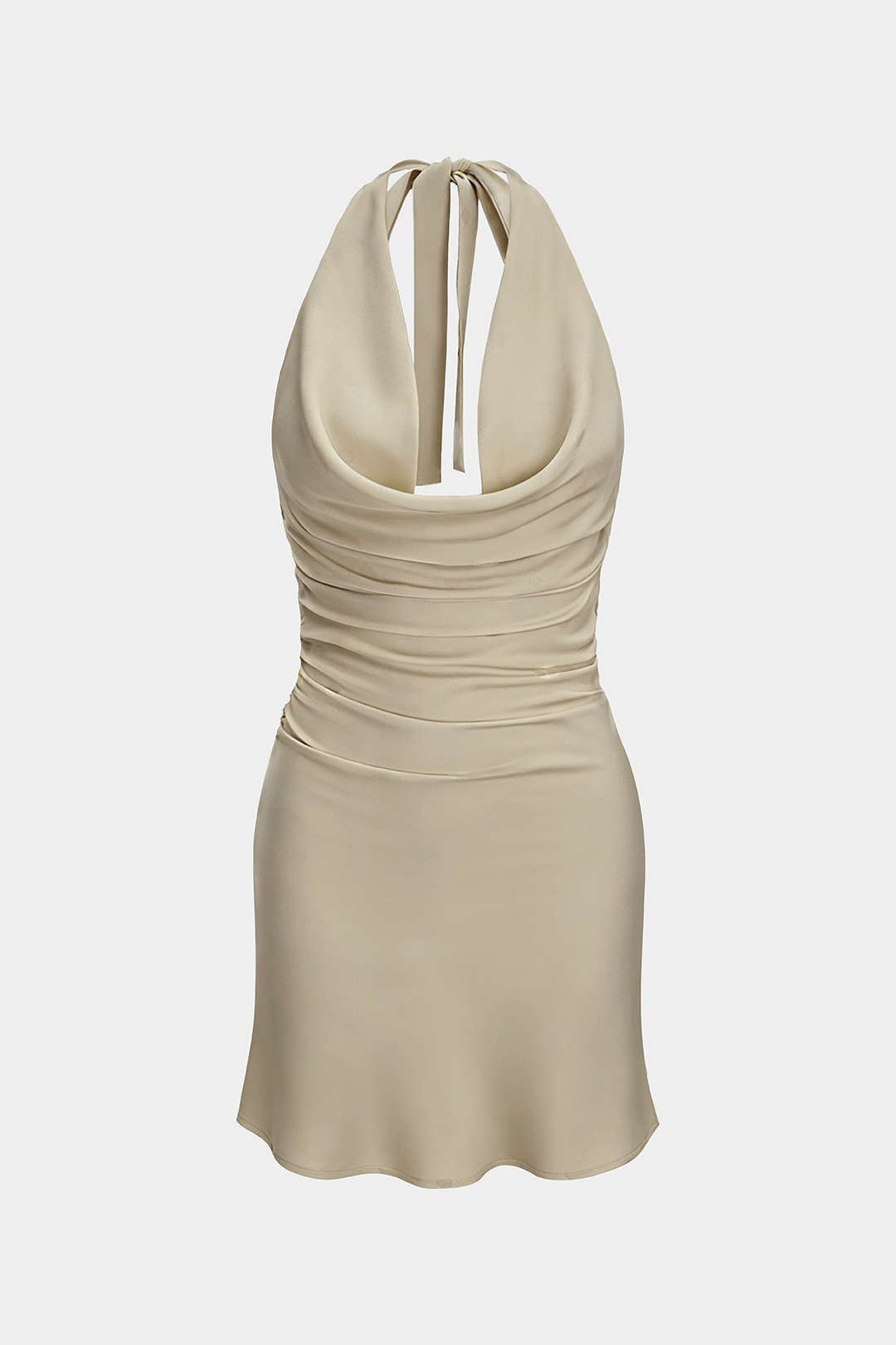 Gepunktetes Satin-Neckholder-Minikleid mit Wasserfallausschnitt und freiem Rücken