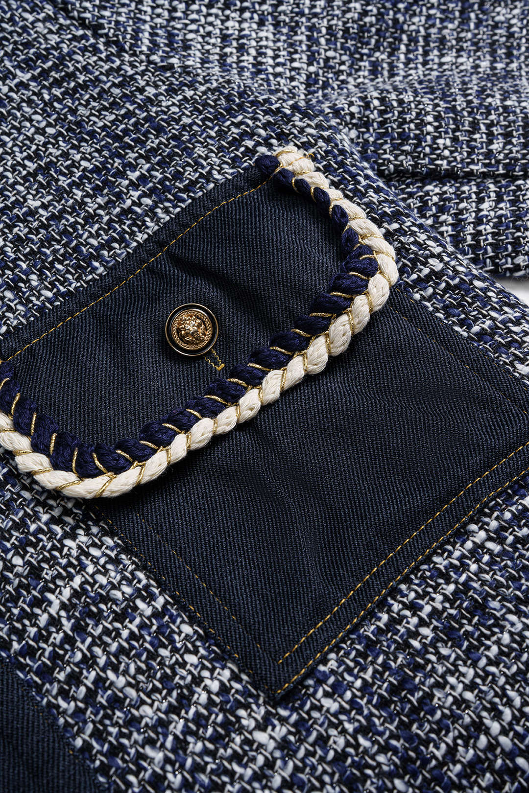 Jeans-Patchwork-Mantel mit Knopfleistentaschen