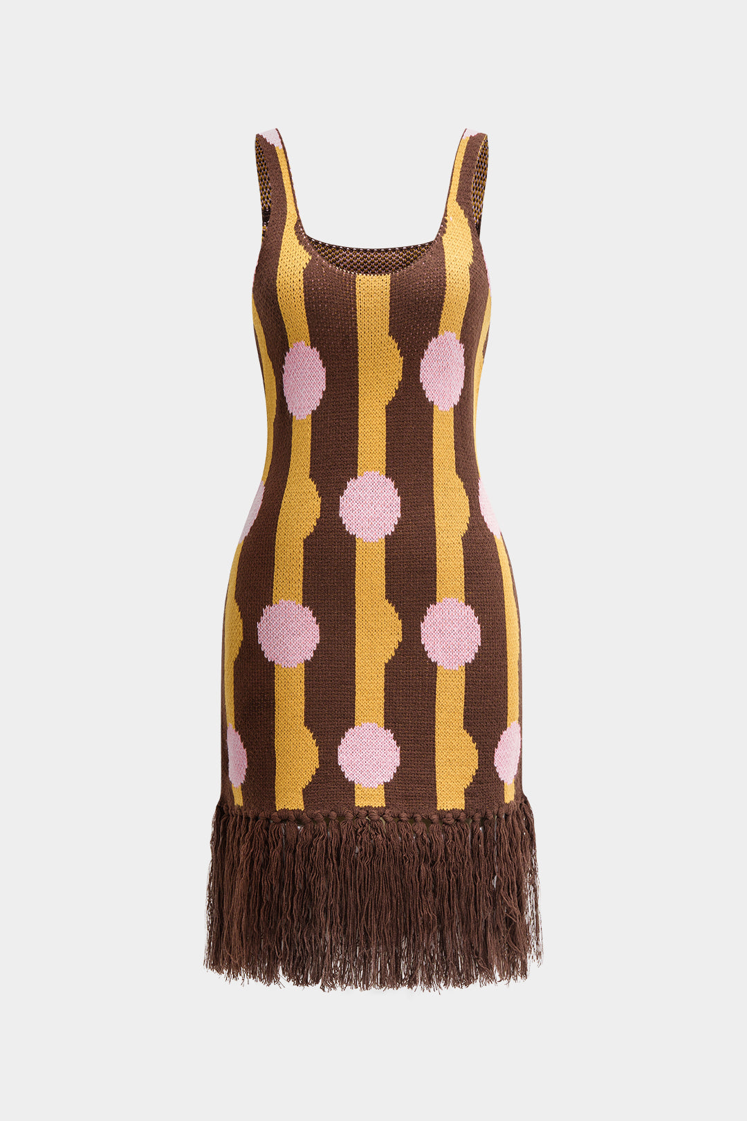 Ärmelloses Strickkleid mit Fransenbesatz