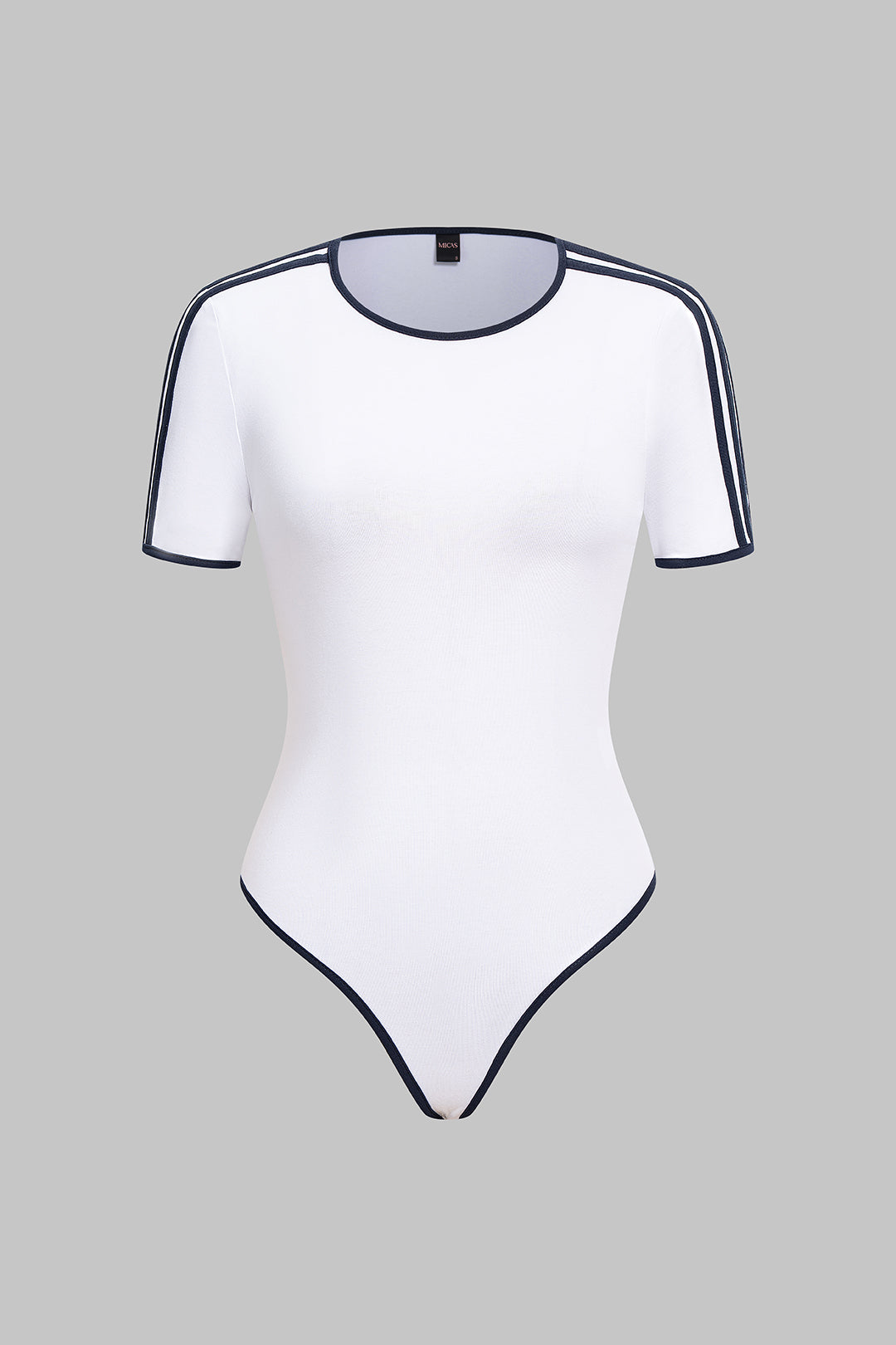 Contrast Striped Round Neck Short Sleeve Bodysuit