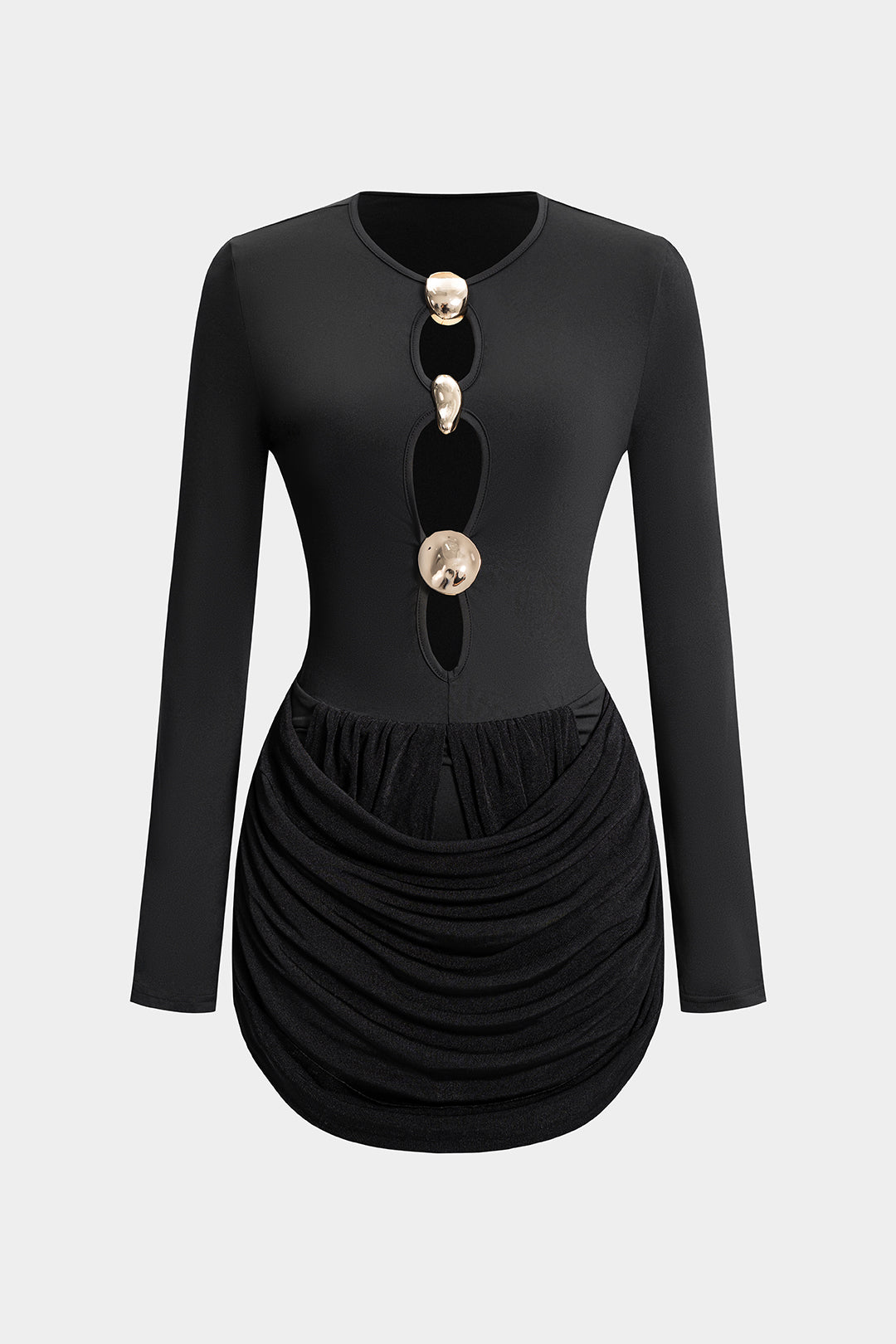 Minikleid mit langen Ärmeln und metallisch glänzenden Cut-Outs