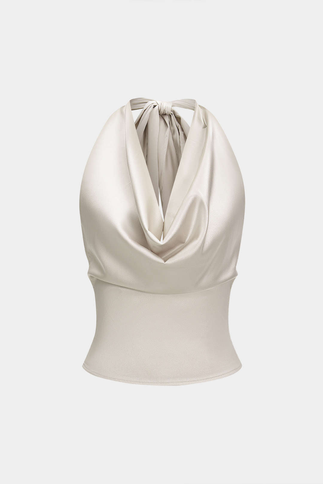 Satin Halter Neck Tie-Up Backless Cowl Neck Tank Top