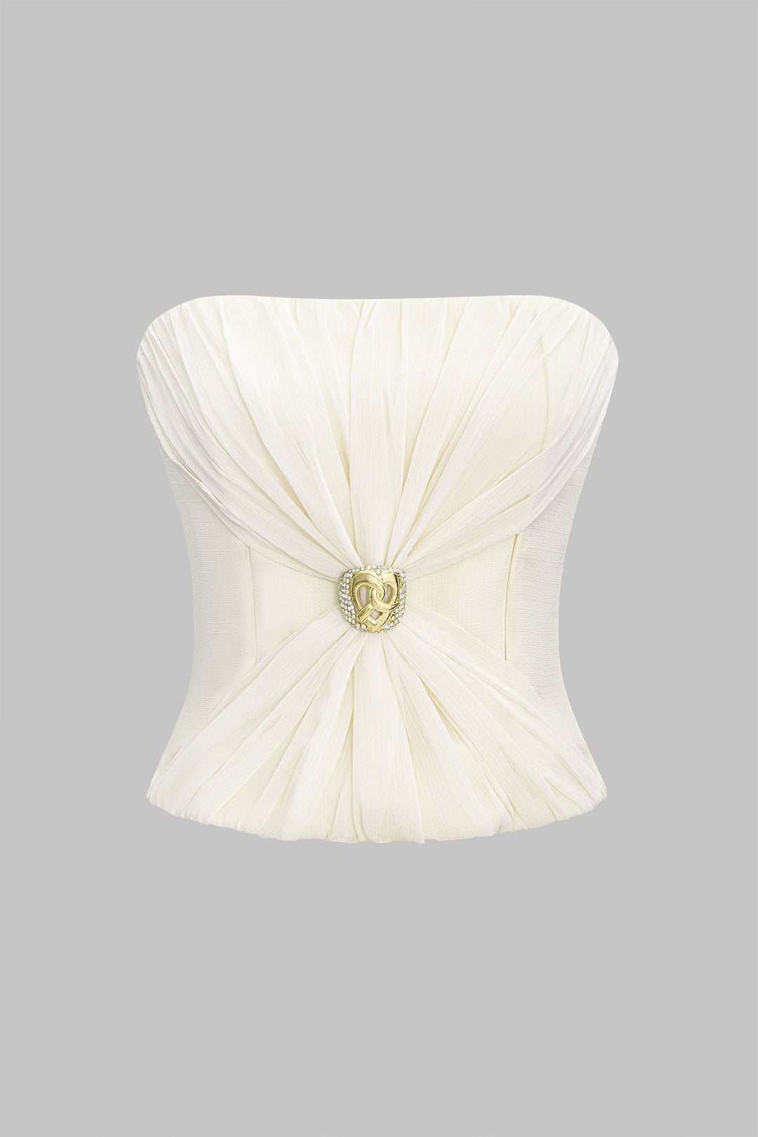 Mesh Twist Knot Ruched Metallic Decor Zipper Tube Top