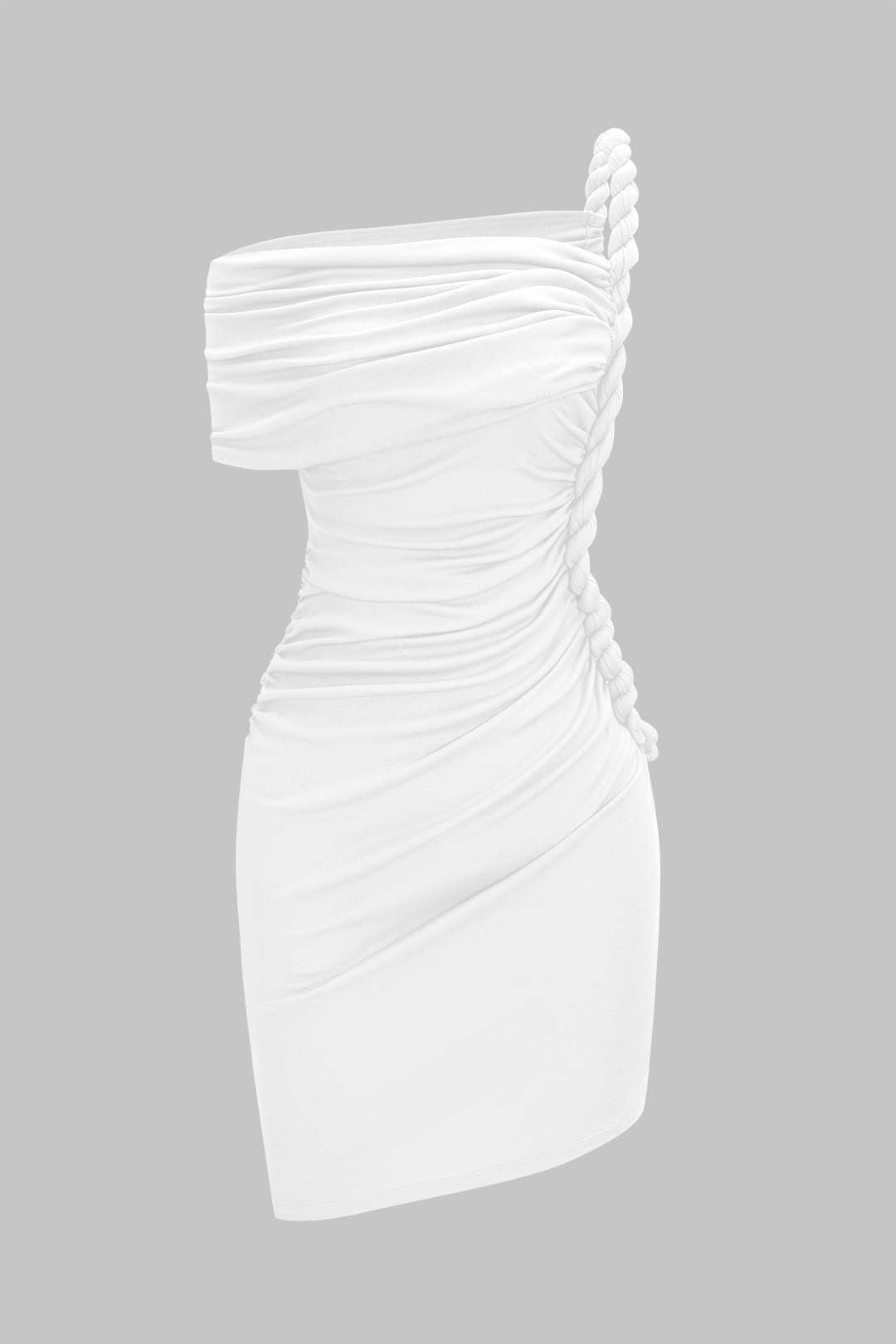 Ruched Twist Knot One Shoulder Short Sleeve Mini Dress