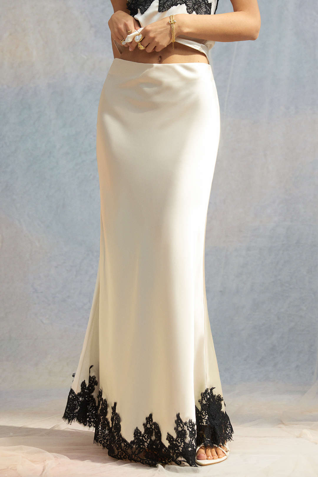Ensemble Caraco Et Jupe En Satin À Patchwork Et Dentelle