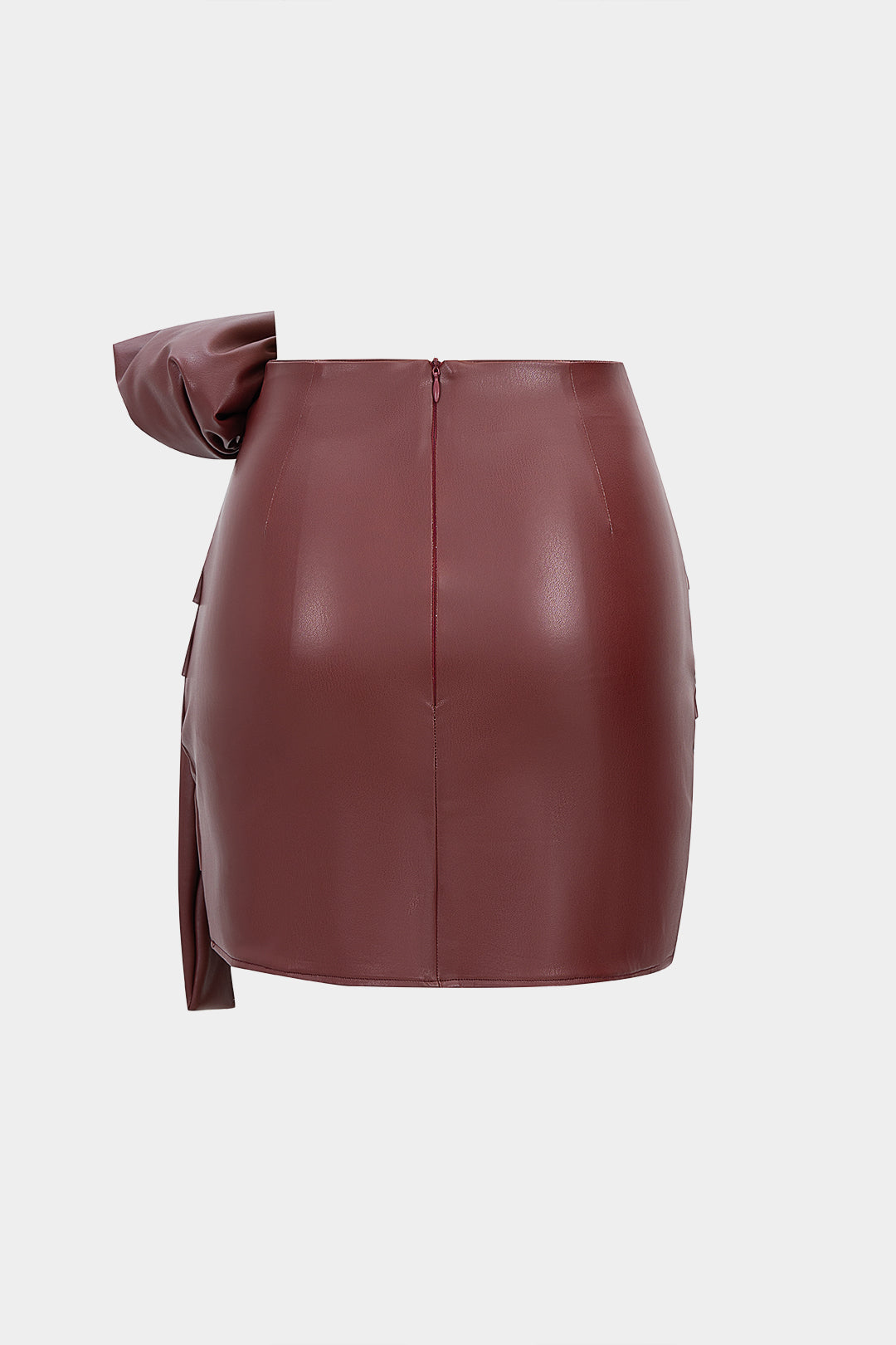 Faux Leather Asymmetrical Ruched High Waist Skirt