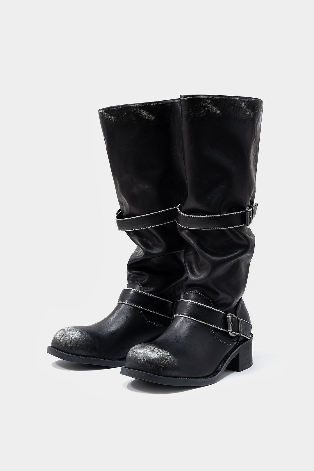 Bottes mi-mollet en cuir à boucle métallique