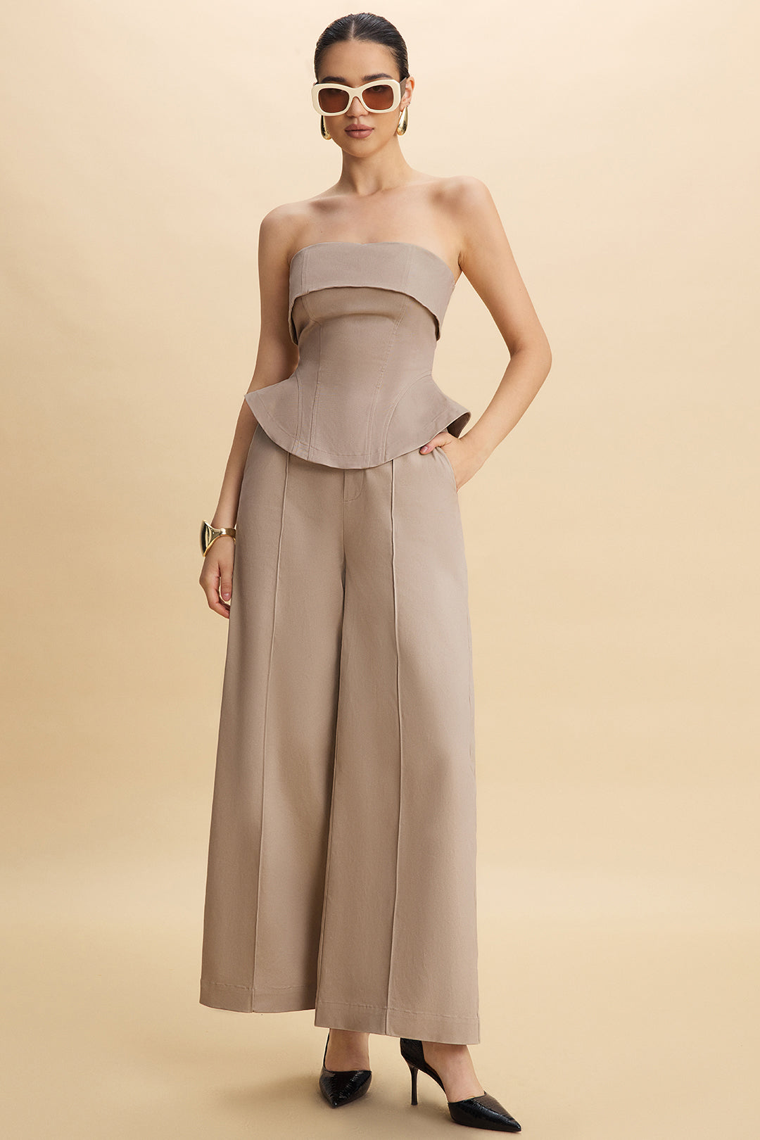 Zipper Waist-Cinching Strapless Tube Top