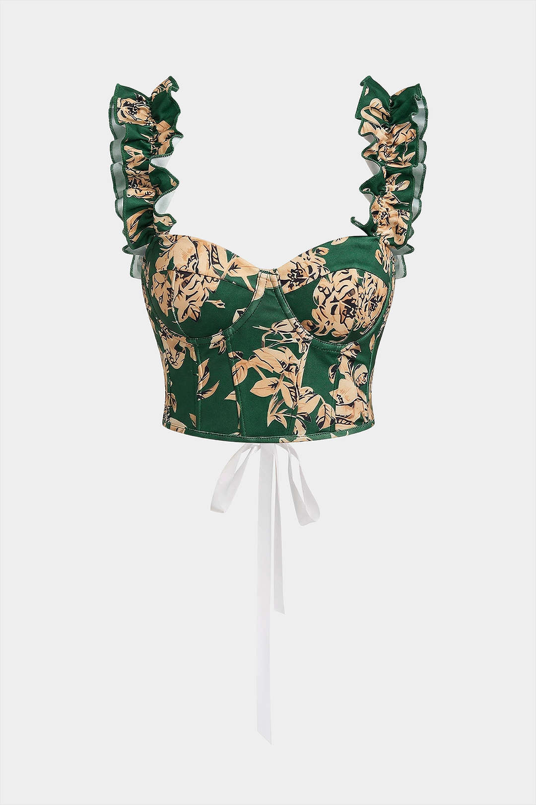 Floral Print Corset Tie Back Cropped Cami Top