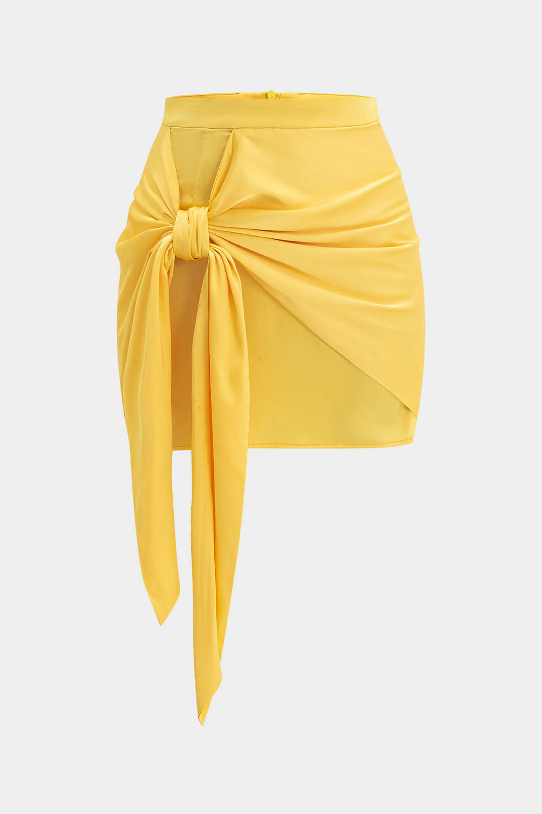 Ombre Print Satin Ruched Tie Front Zipper Skirt