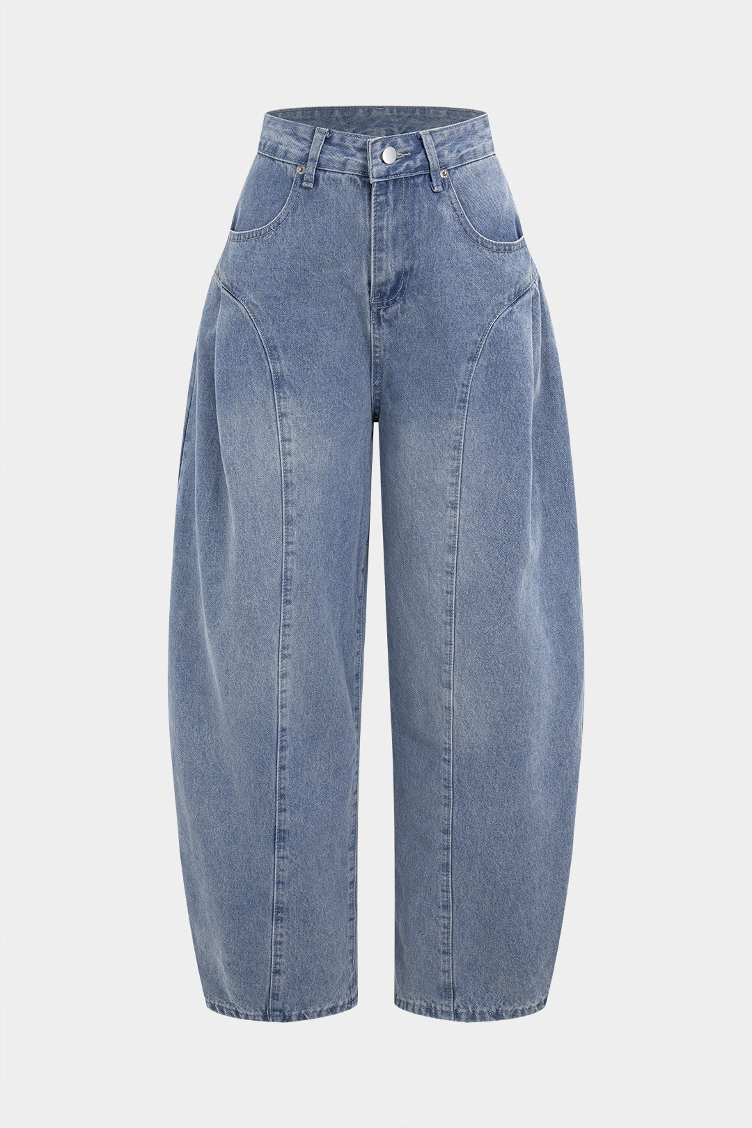 Jean Taille Haute Froncé avec Poches en Denim