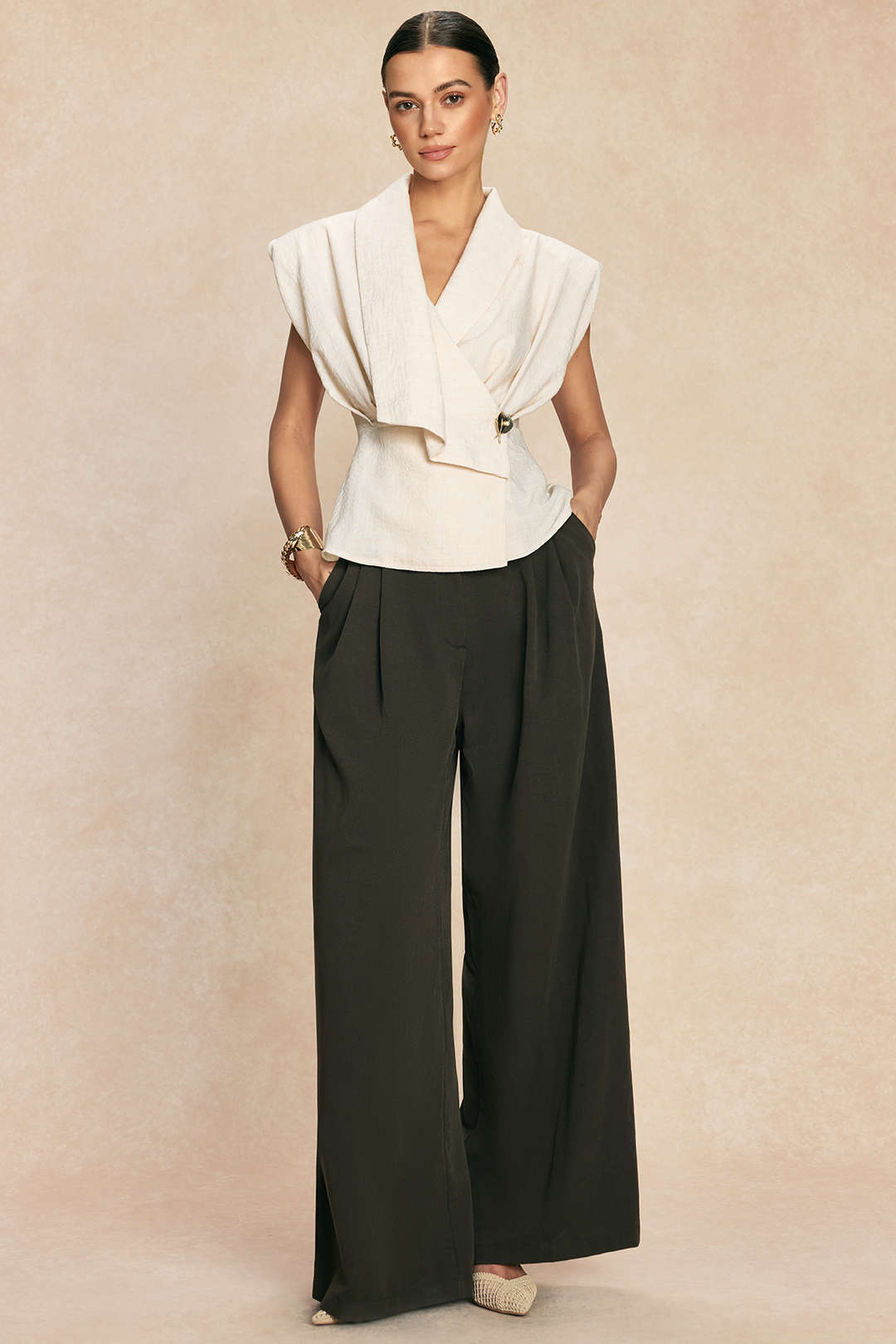 V-Ausschnitt asymmetrisches gerafftes Shirt