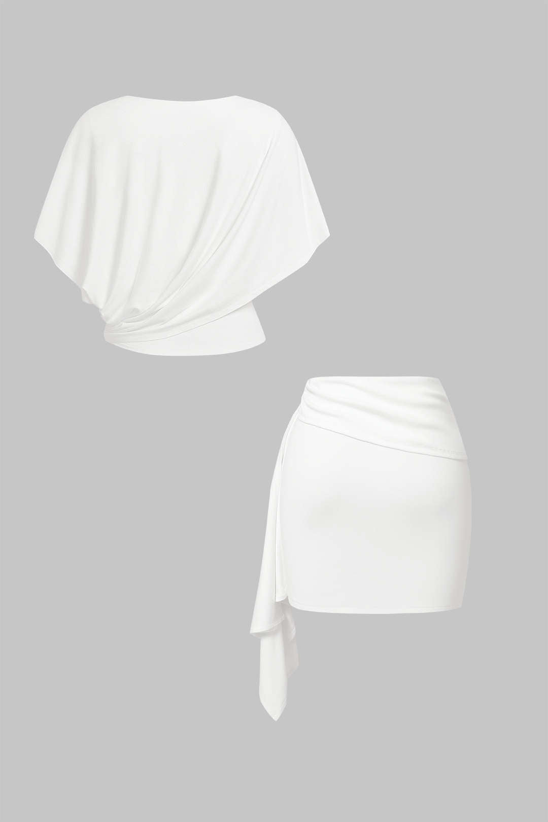 Ensemble top et jupe à col rond et anneau métallique asymétrique