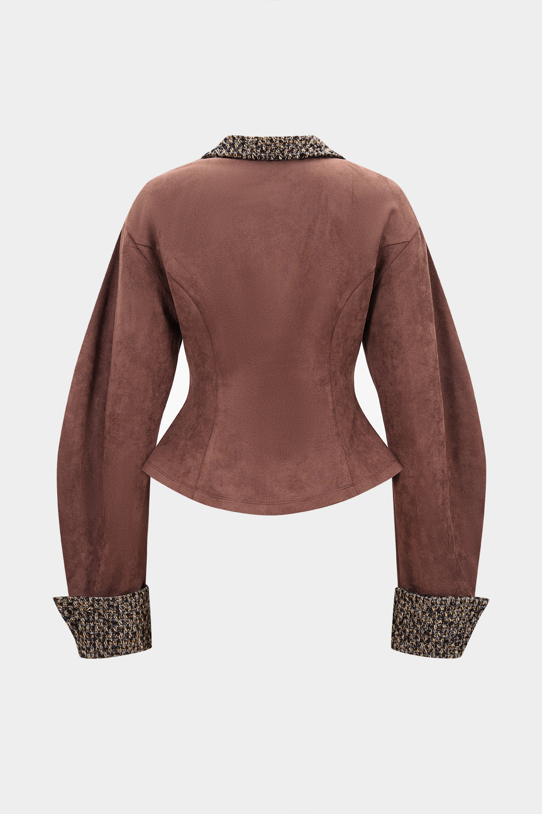 Wildleder-Patchwork-Blazer mit Metallic-Knöpfen