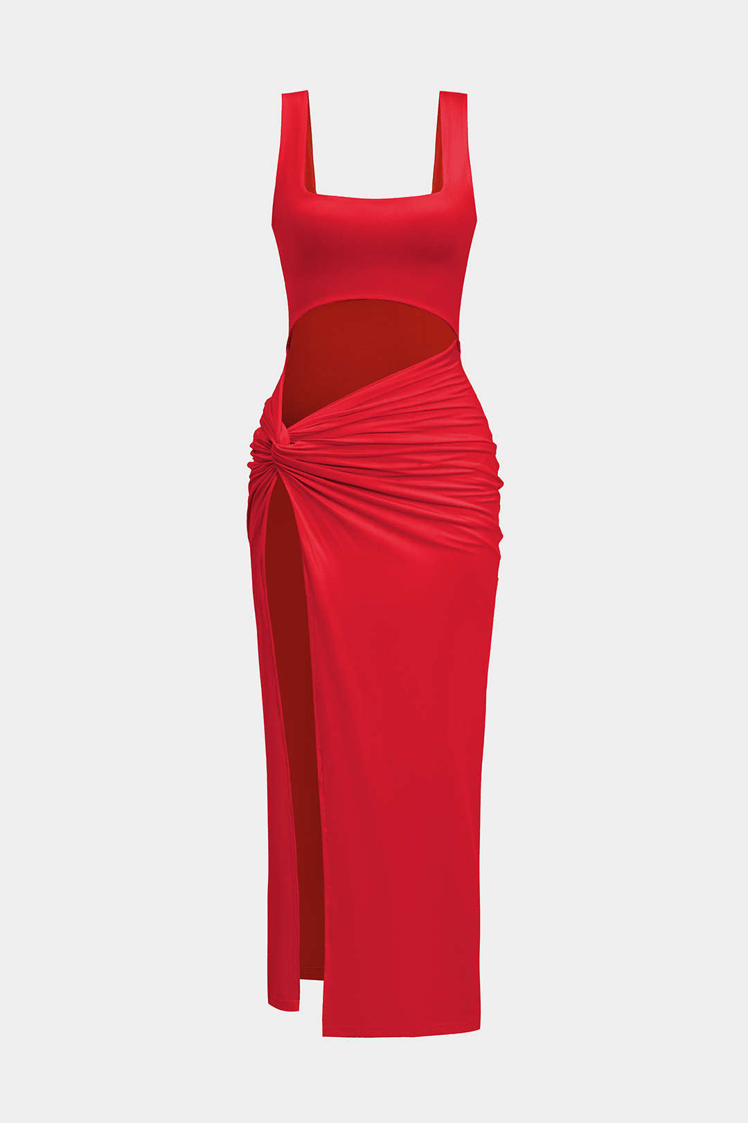 Robe midi unie avec découpe et fente à torsion sur le devant