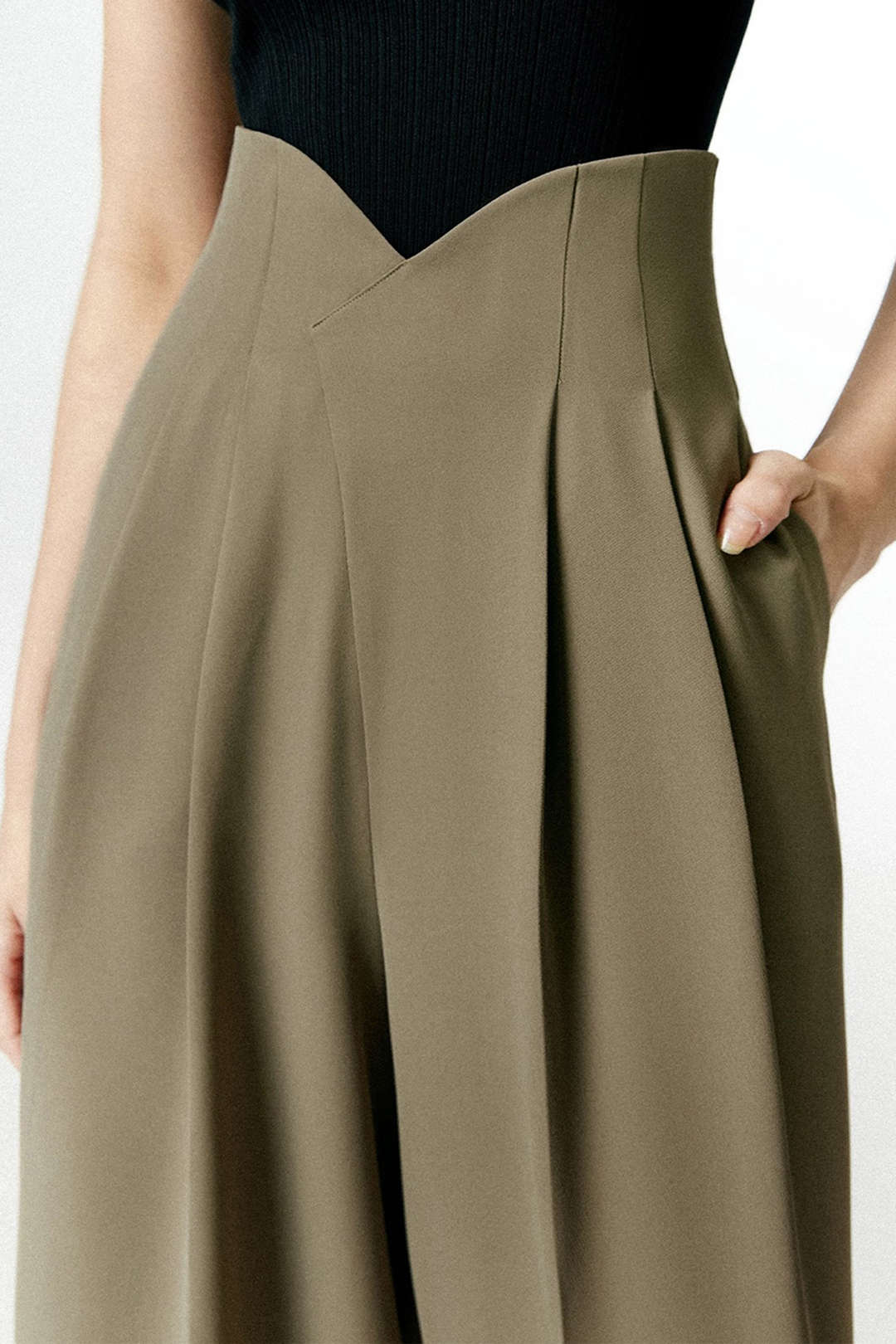 Pleated Asymmetrical Wide Leg Trousers