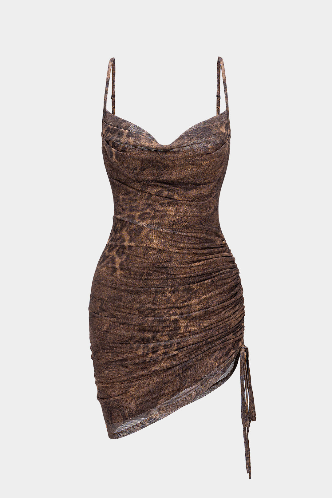 Mini-Trägerkleid aus gerafftem Netzstoff mit Kordelzug