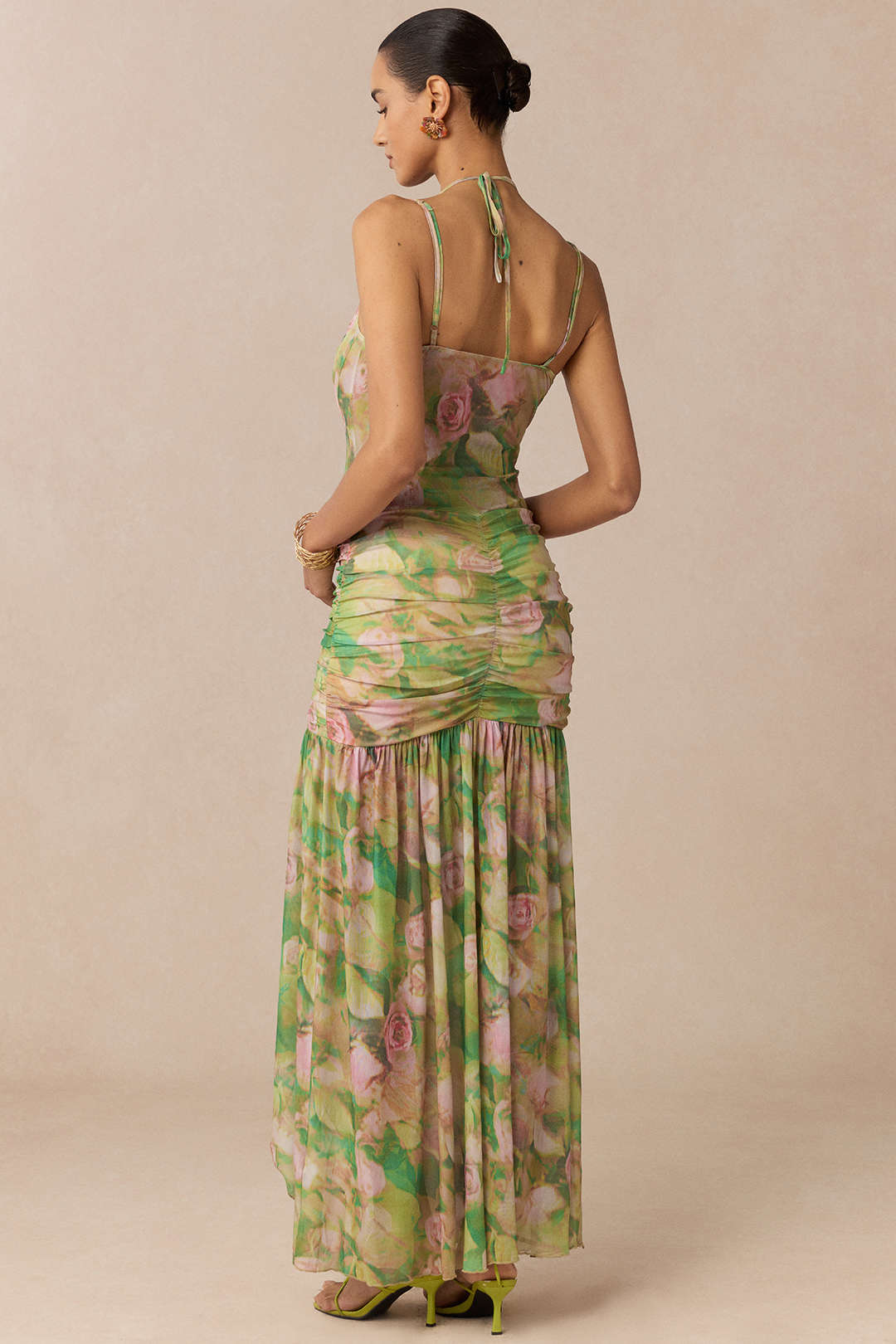 Robe midi sans manches à nouer et à fente, imprimé floral
