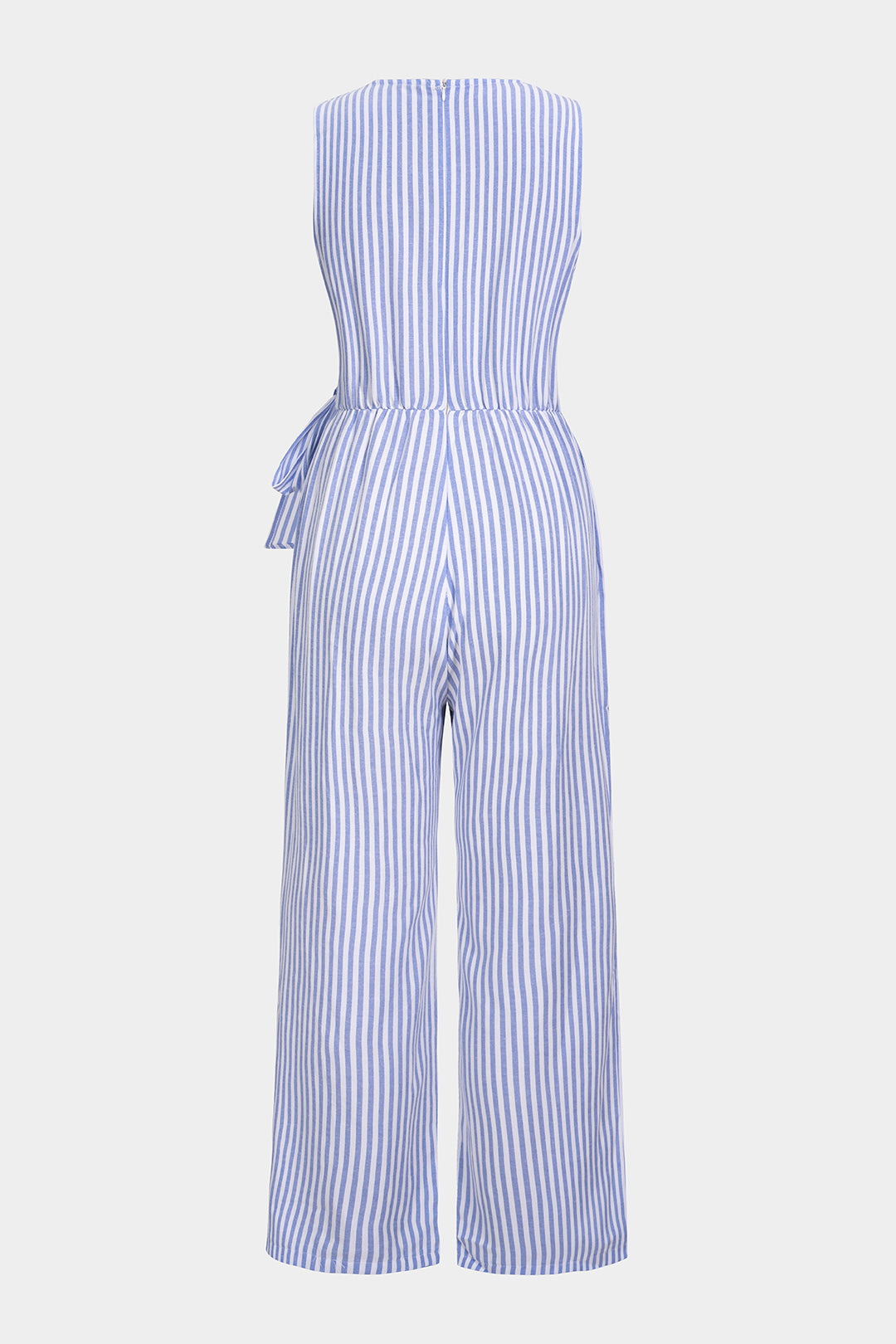Gestreifter Jumpsuit mit V-Ausschnitt, Bindedetail und weitem Bein