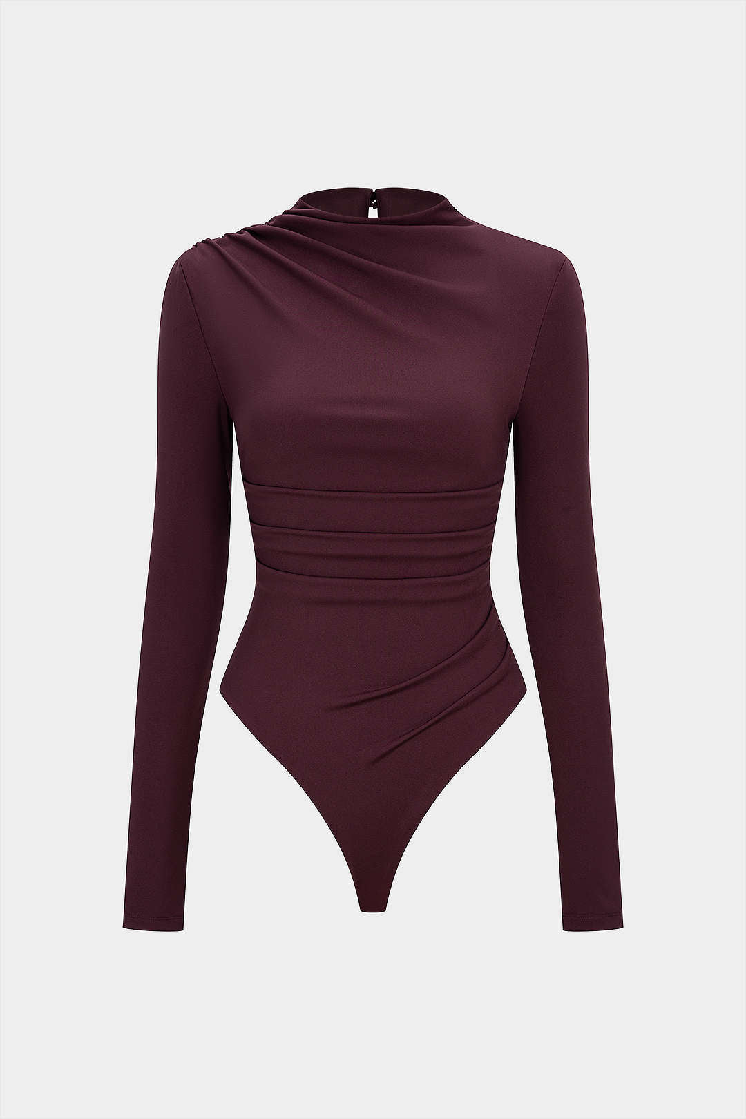 Mesh Ruched Asymmetrical Long Sleeve Bodysuit