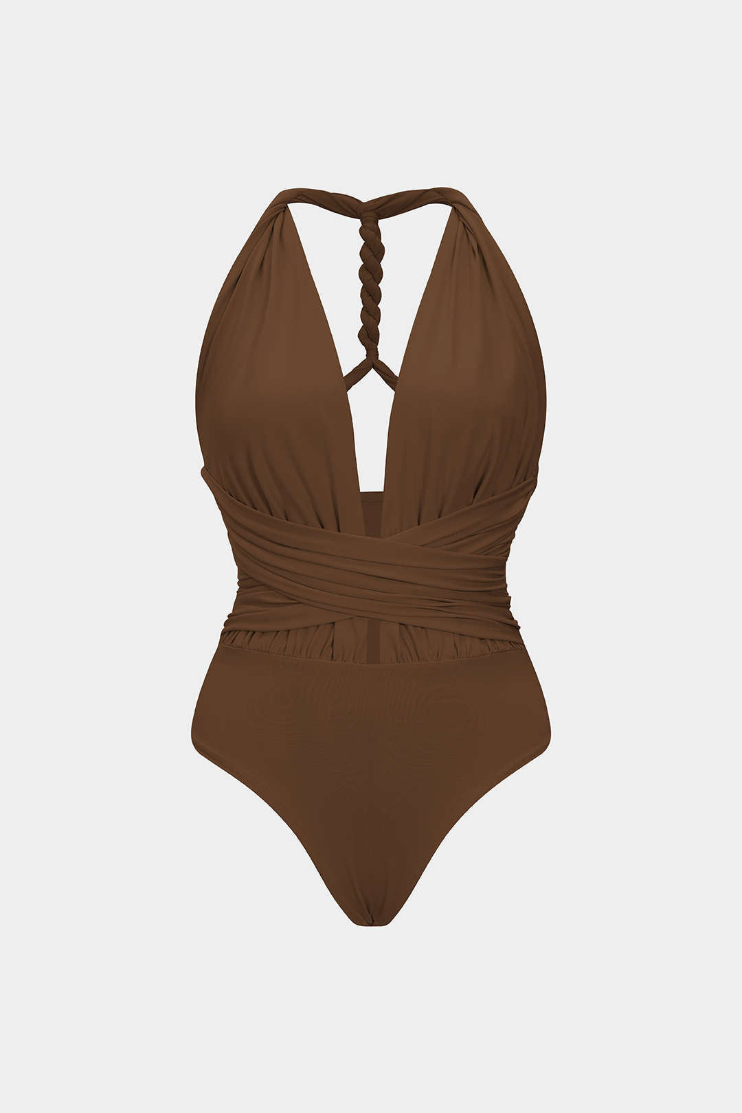 Ruched V-Neck Twist Knot Crossed Sleeveless Bodysuit