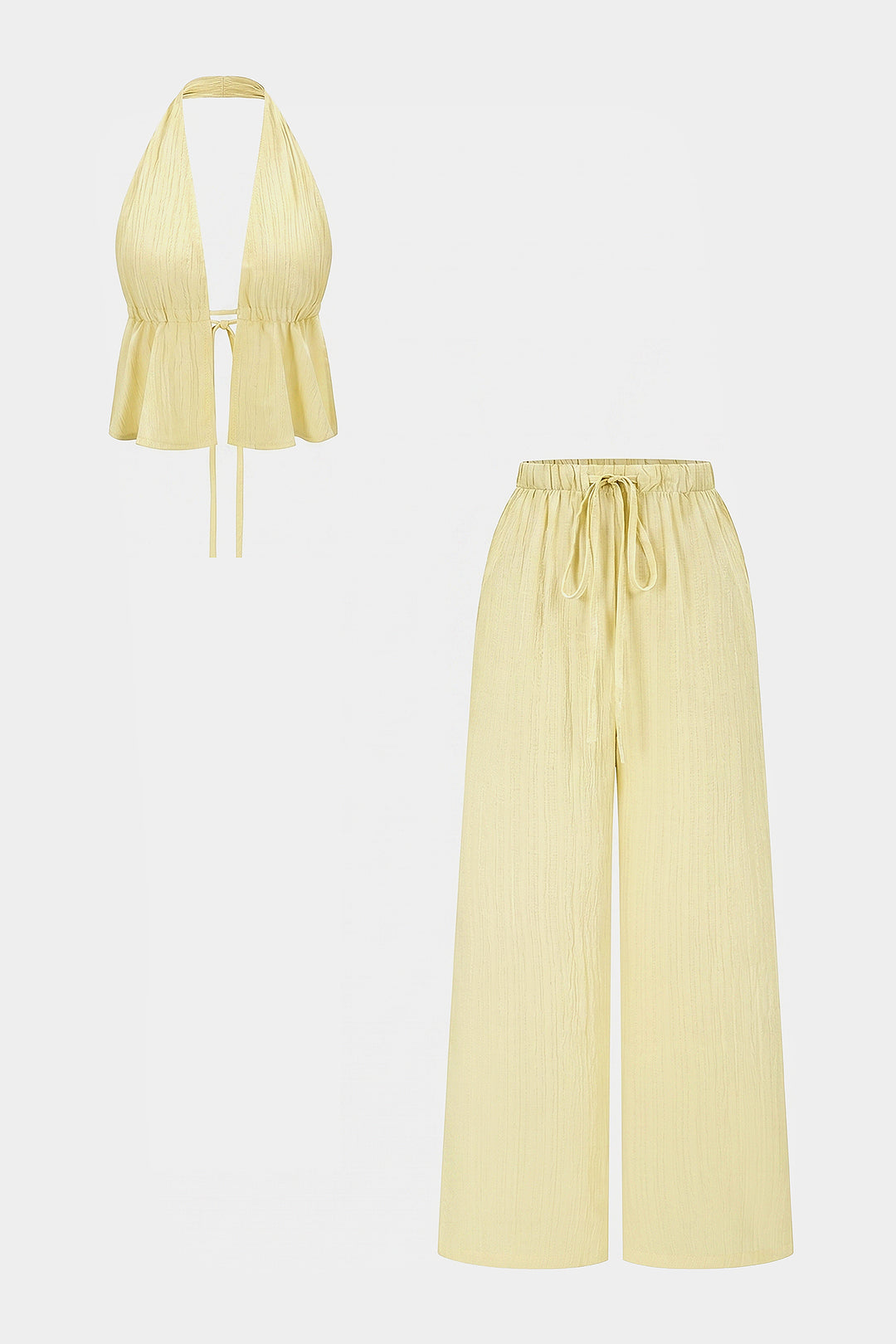 Neckholder-Top mit V-Ausschnitt, rückenfrei, zum Binden und weit geschnittene Hose Set