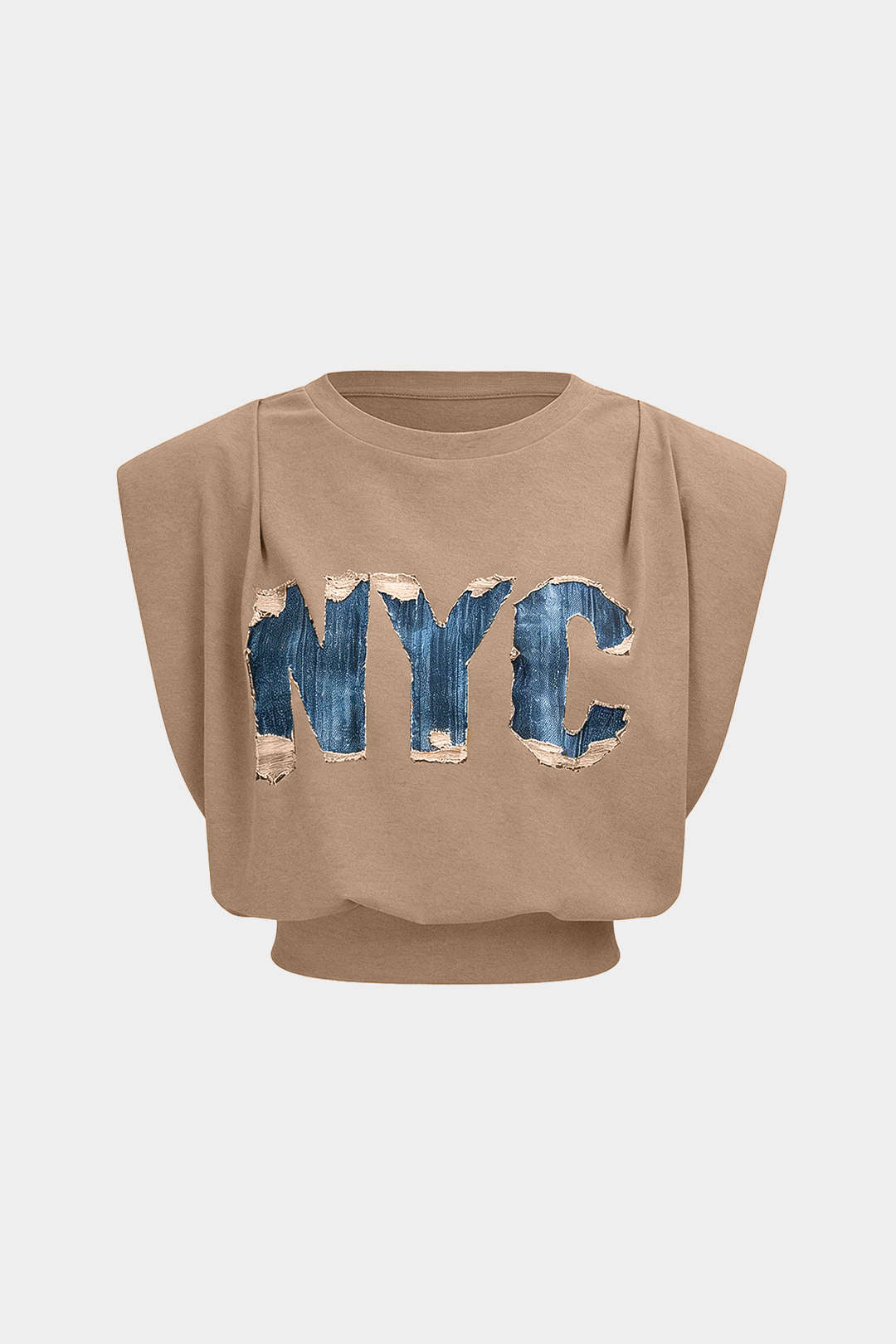 T-Shirt mit Buchstaben-Print, gerafft und ärmellos