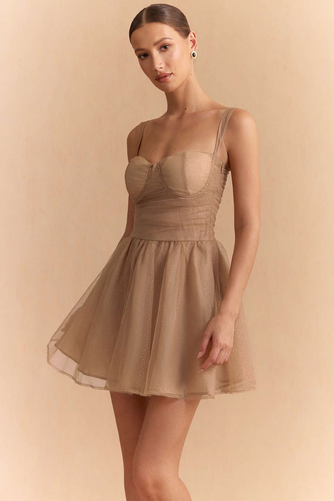 Chiffon-Patchwork Schleife Schmetterling Gerafftes Ärmelloses Mini-Kleid