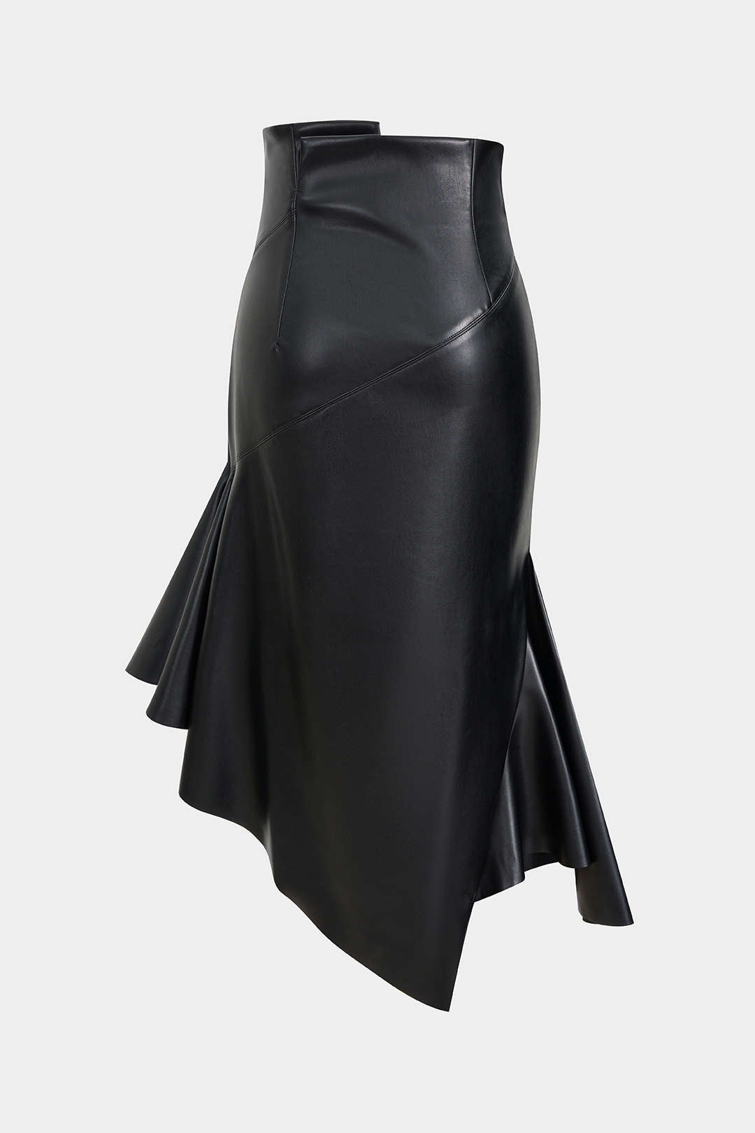 Faux Leather Asymmetrical Hem Ruched Skirt