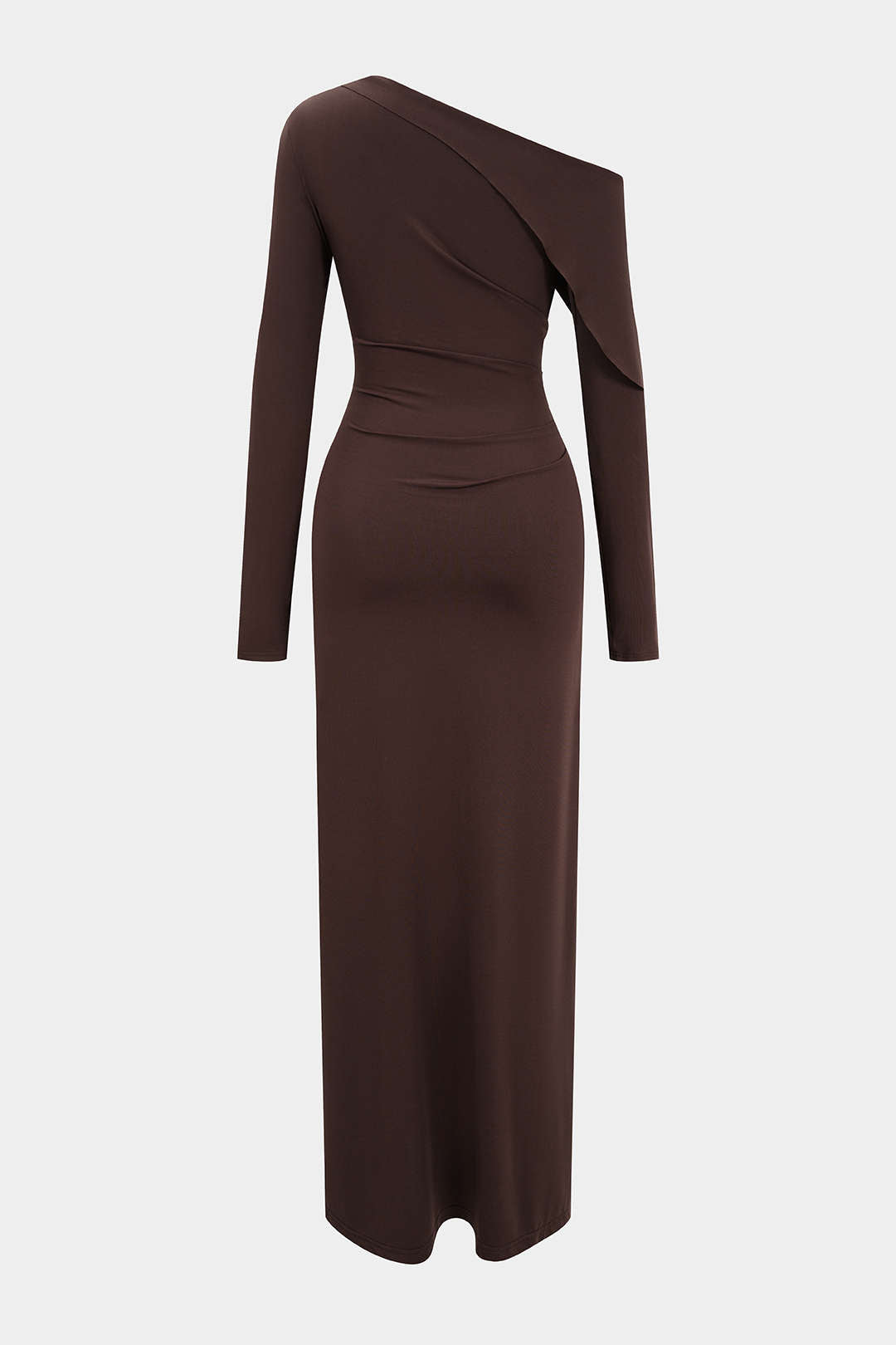 Asymmetrisches, gerafftes Maxikleid mit langen Ärmeln und One-Shoulder-Ausschnitt
