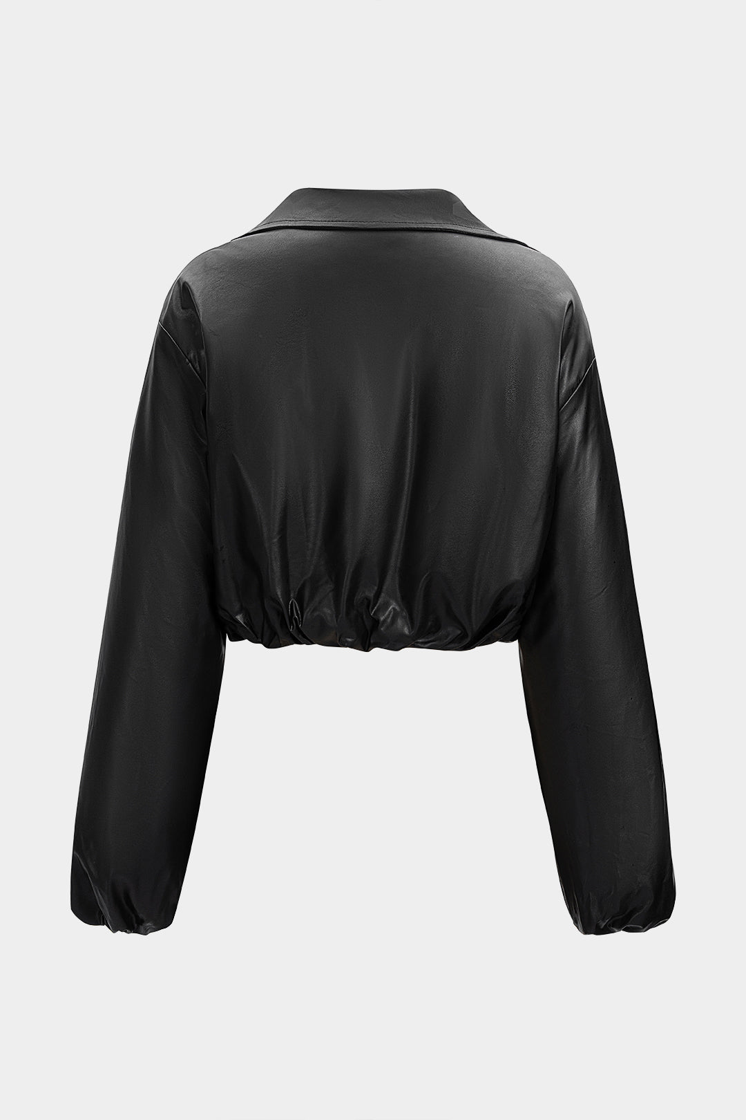 Faux Leather Ruched Zipper Pocket Cropped Puffer