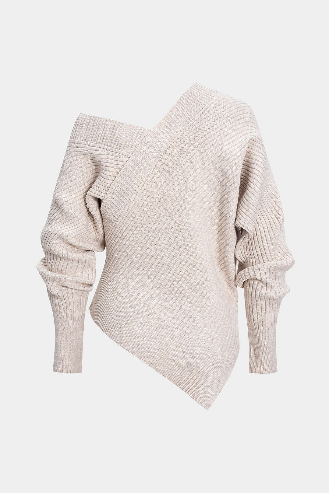 Asymmetrisches V-Ausschnitt Langarmshirt aus Strick