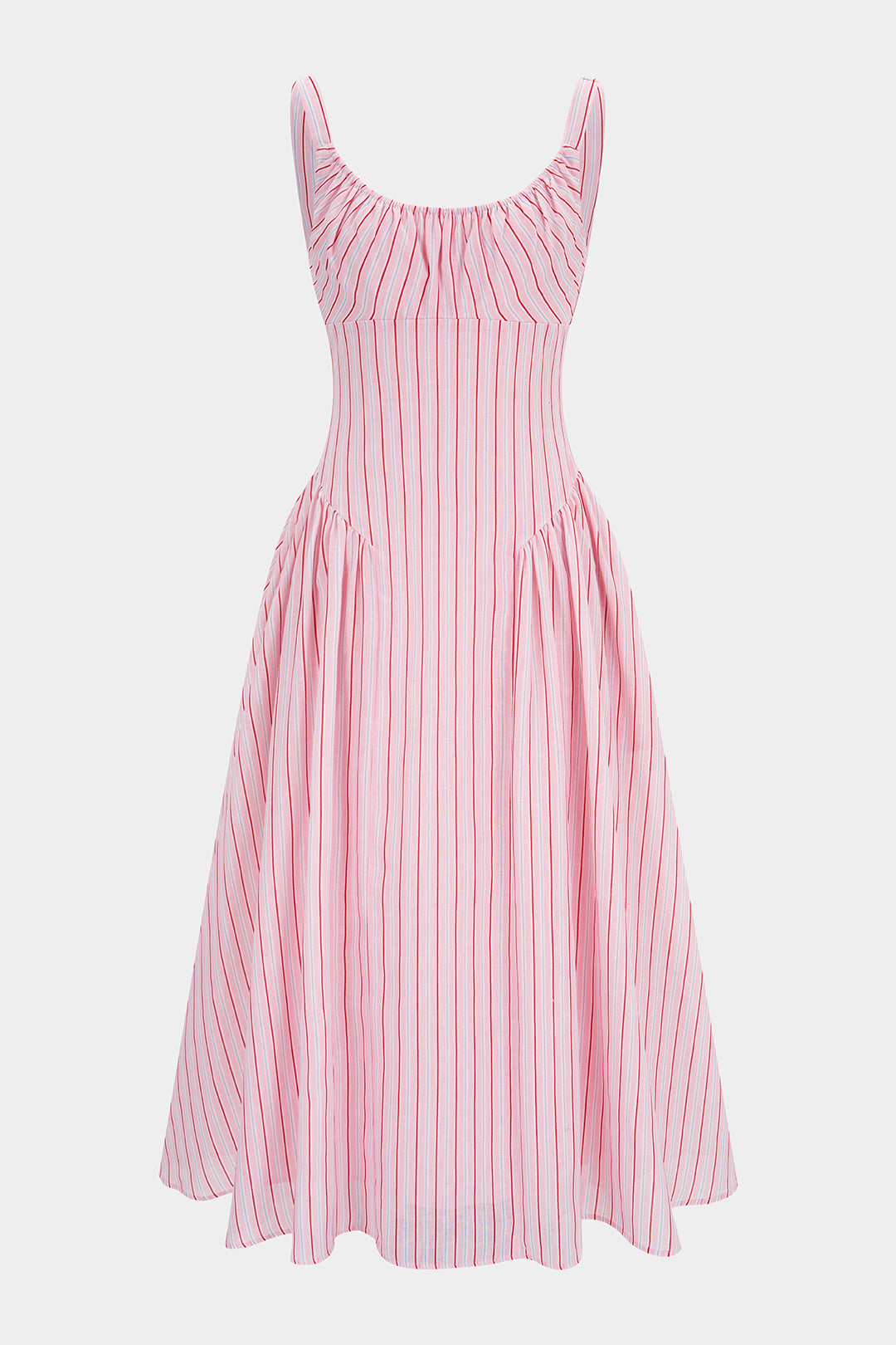 Gestreiftes ärmelloses Maxi-Kleid mit Rundhalsausschnitt und Tasche