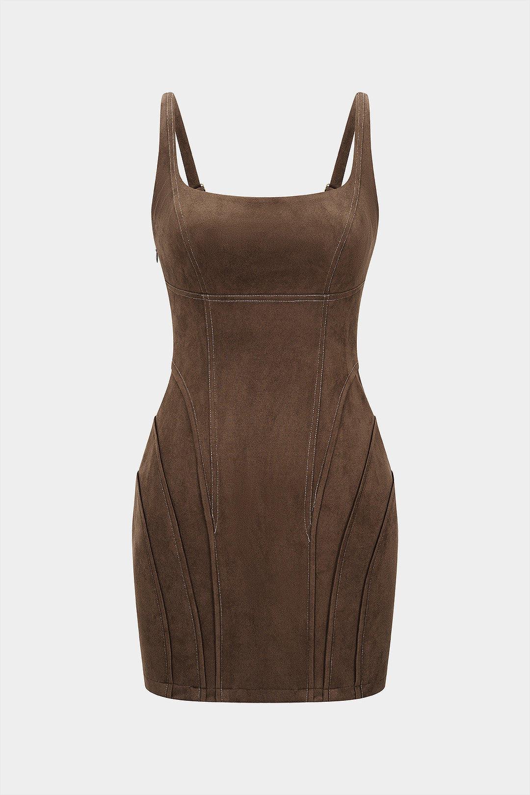 Wildleder-Minikleid mit eckigem Ausschnitt und Rückenschnürung