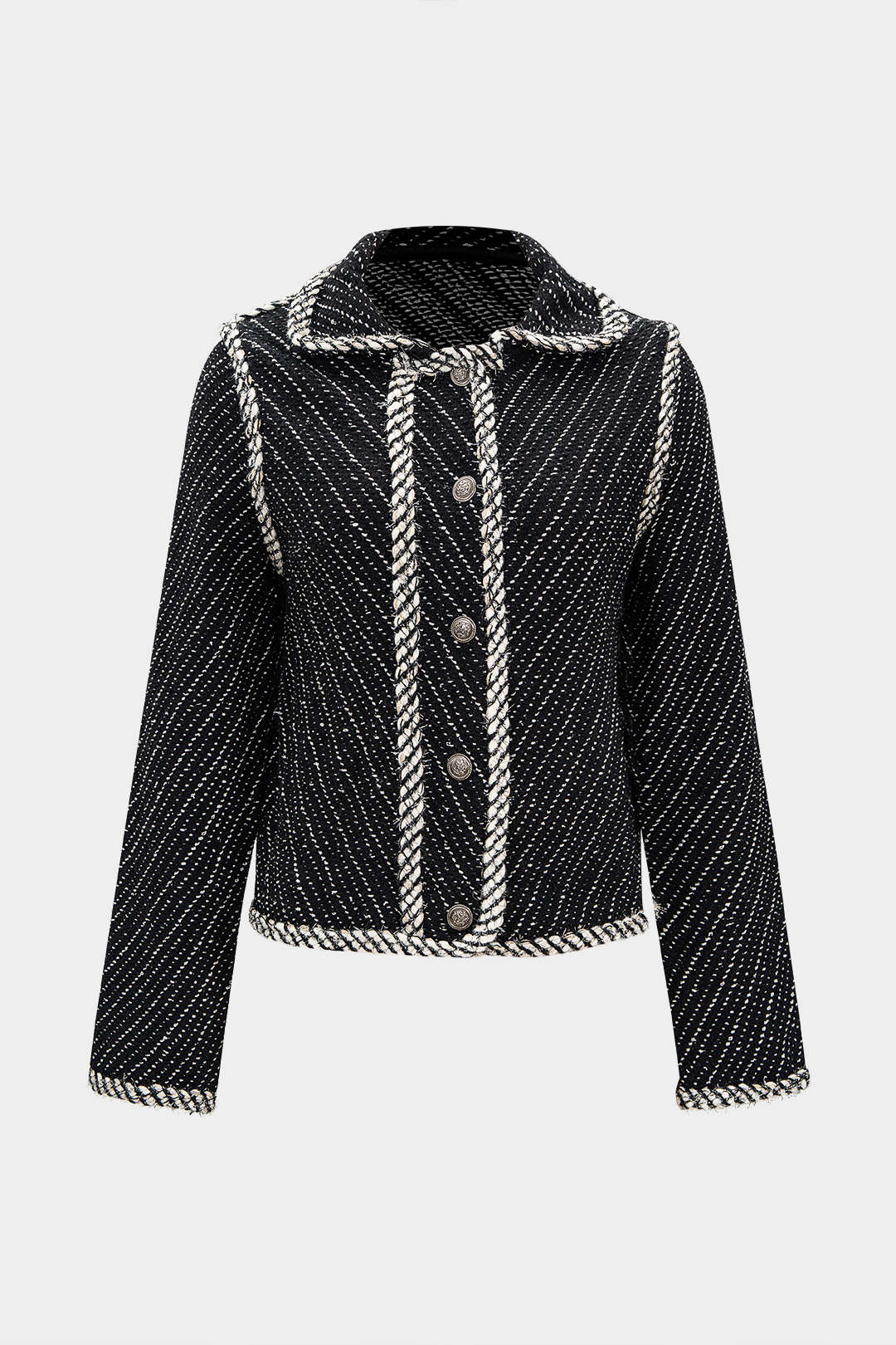 Gestrickte Jacke mit Kontrast-Metallic-Knöpfen und Revers