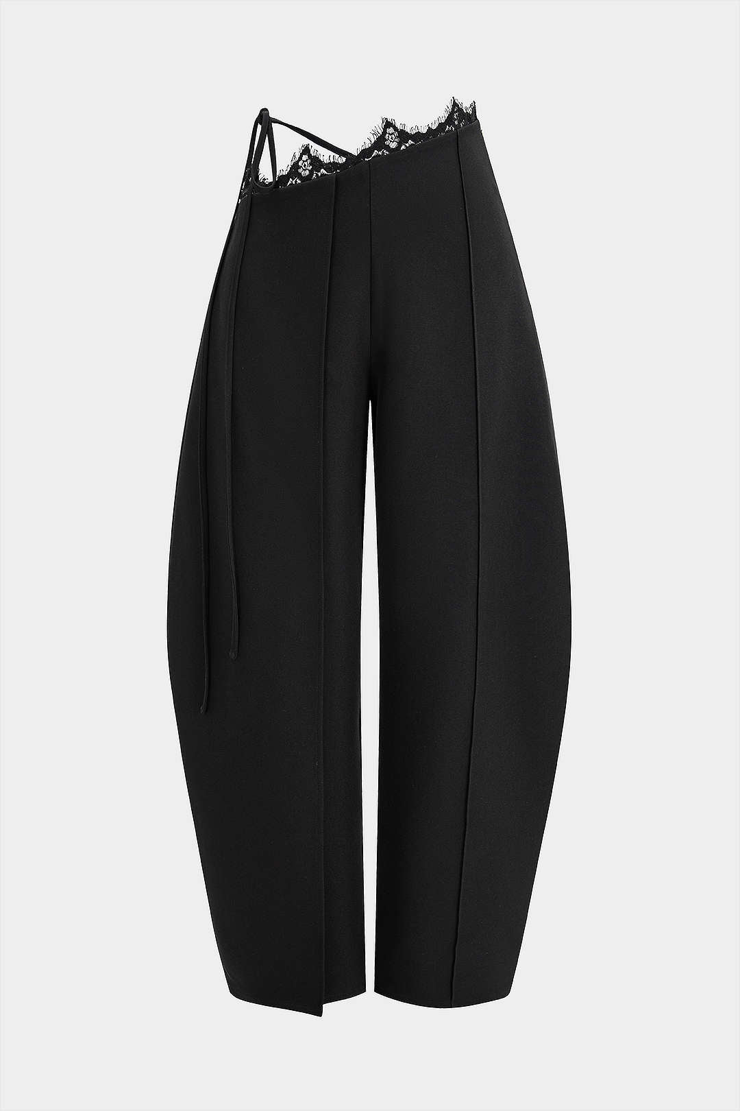 Lace Trim Tie Asymmetrical Wide Leg Pants