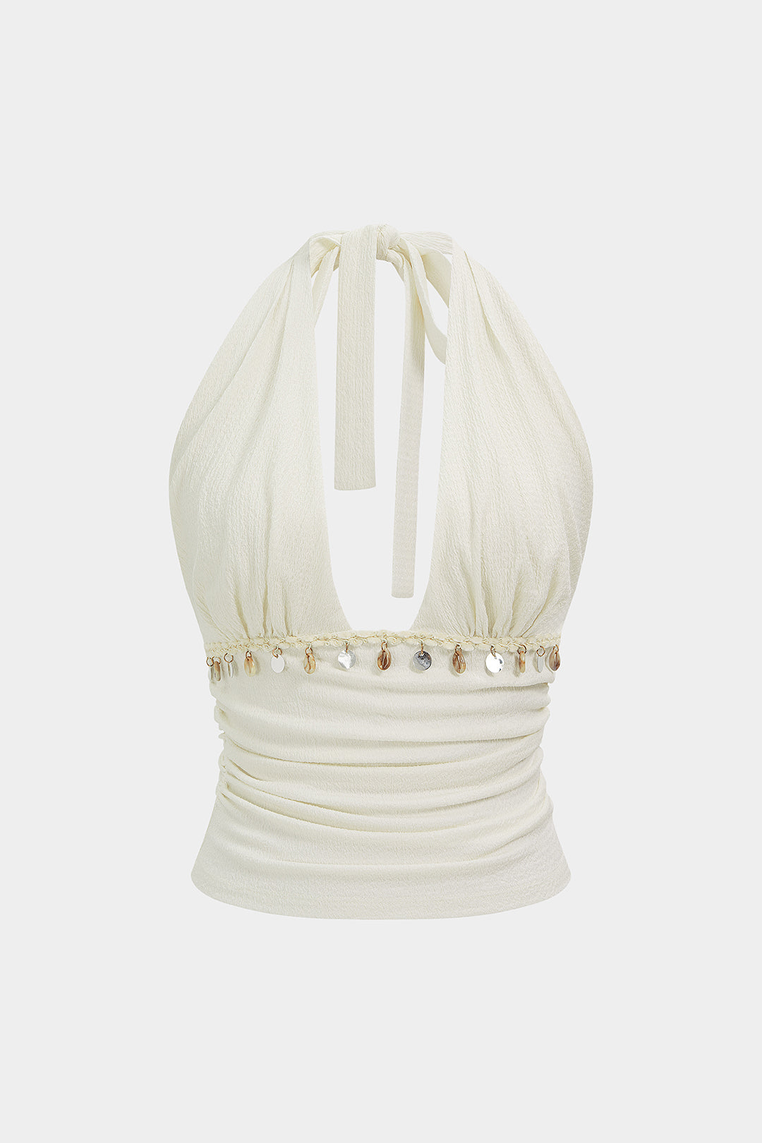 Neckholder-Tanktop mit V-Ausschnitt und Fransen