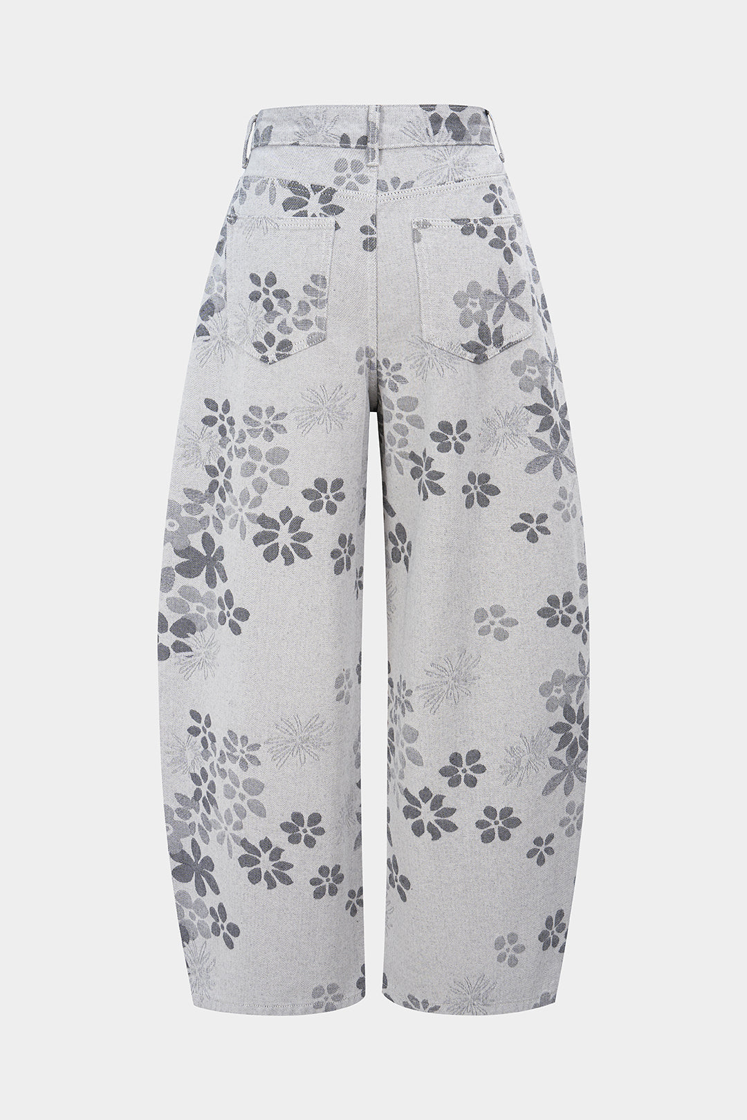 Denim Floral Print High-Waist Pocket Jeans