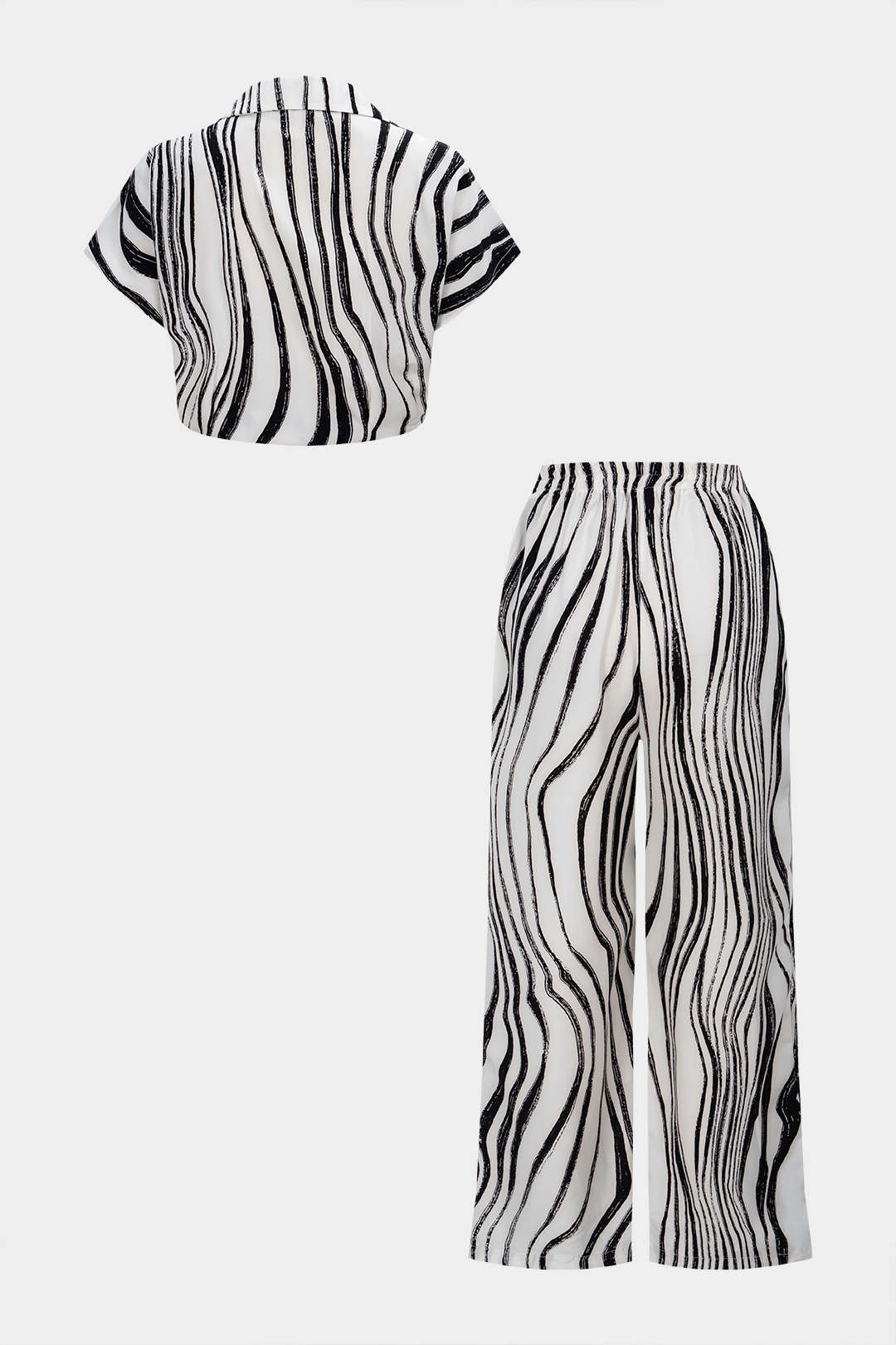 Kontraststreifen-Print-Hemd mit Knöpfen und weite Hose Set